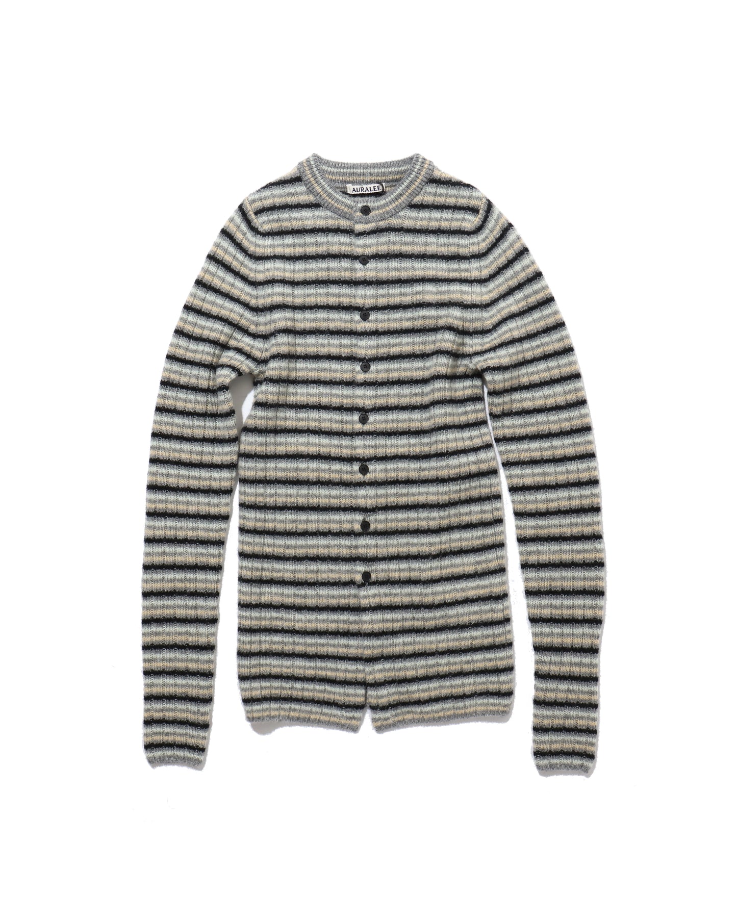 SHETLAND WOOL CASHMERE RIB KNIT CREW-NECK CARDIGAN
