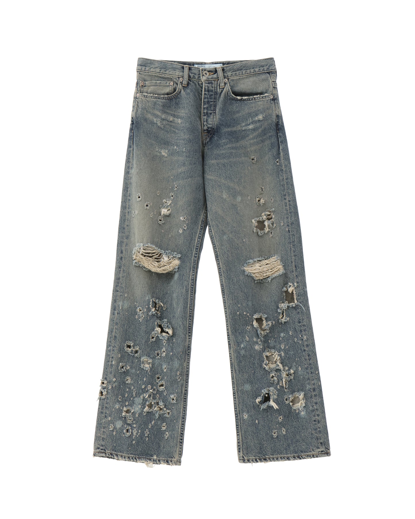 "Damage" Straight Denim Pants