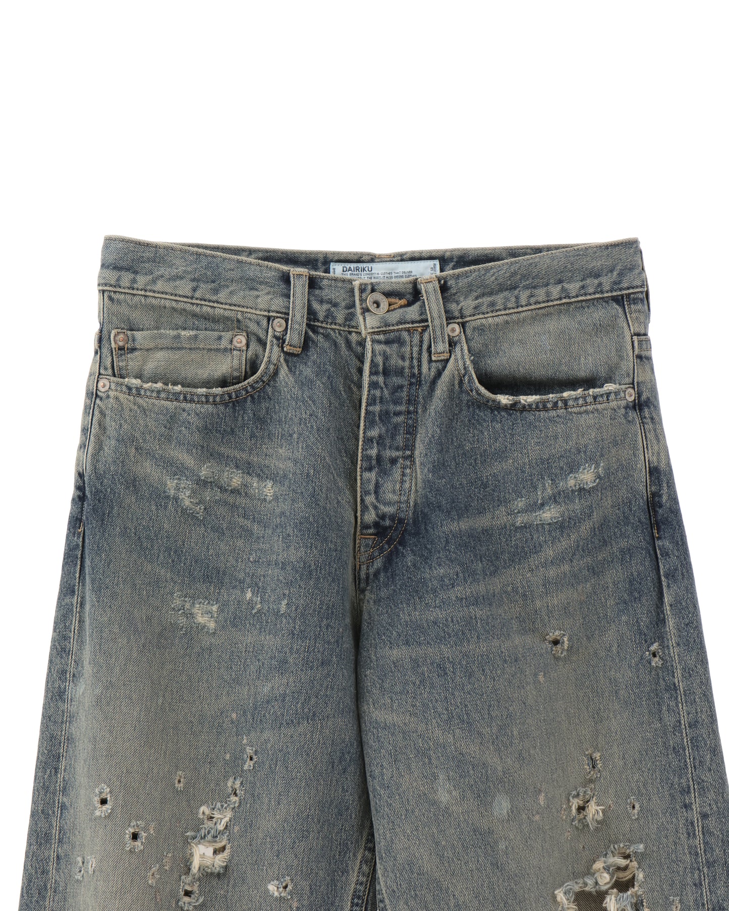"Damage" Straight Denim Pants
