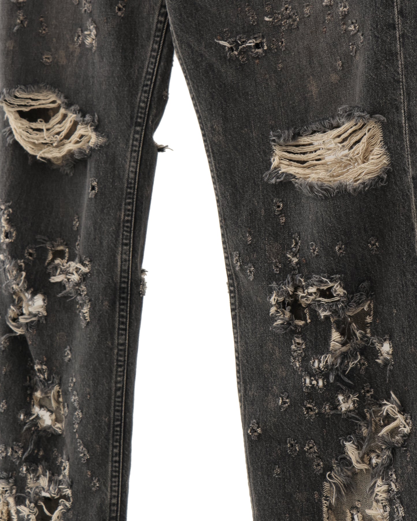 "Damage" Straight Denim Pants