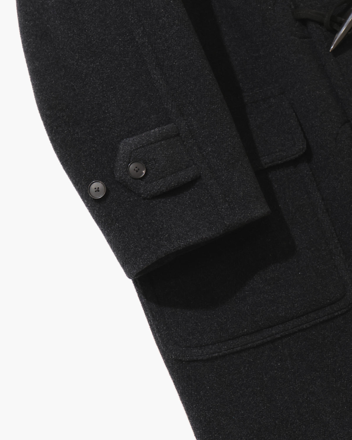 WOOL HERRINGBONE DUFFLE COAT DARK CHARCOAL