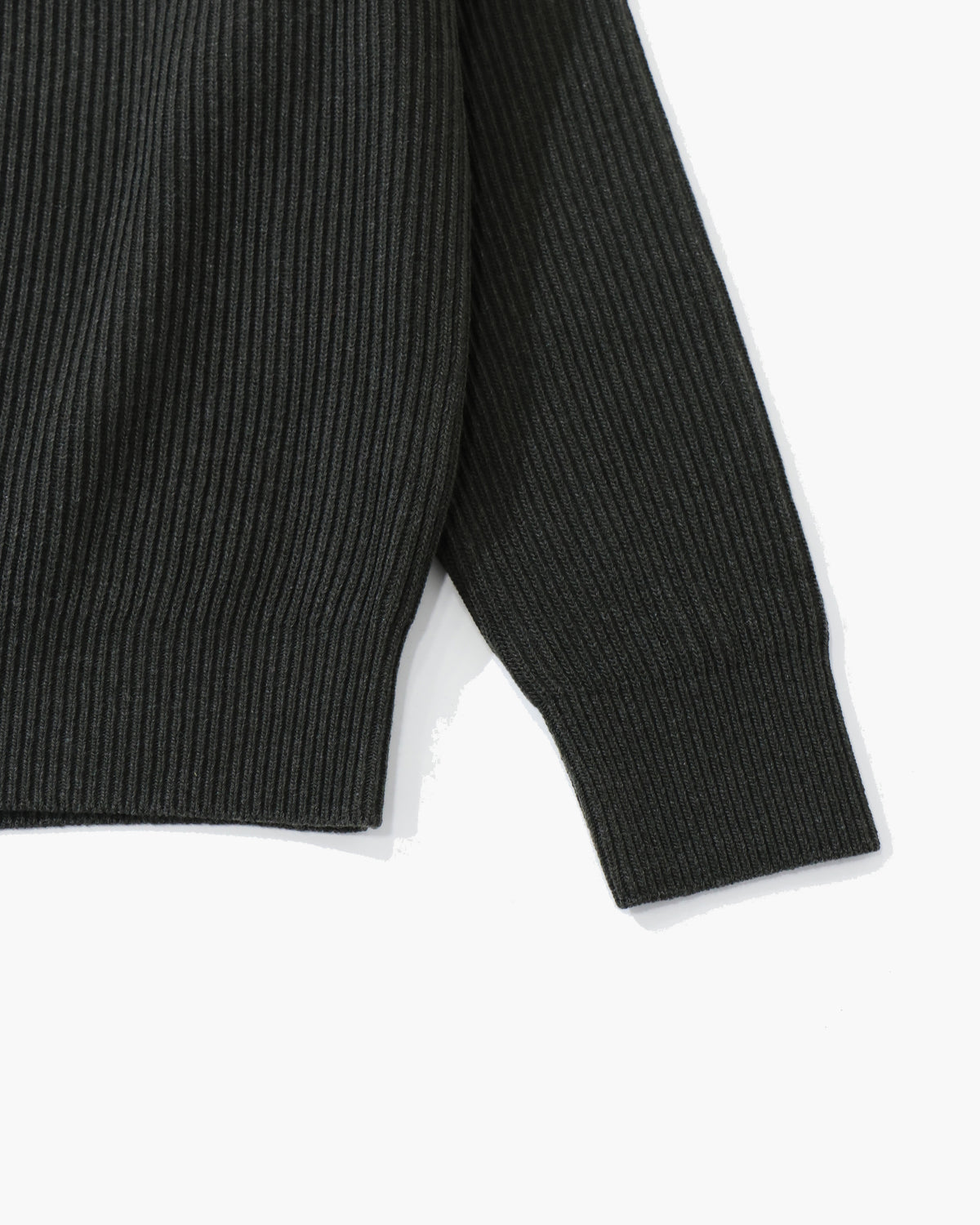 SUPER FINE WOOL RIB KNIT ZIP CARDIGAN TOP DARK OLIVE