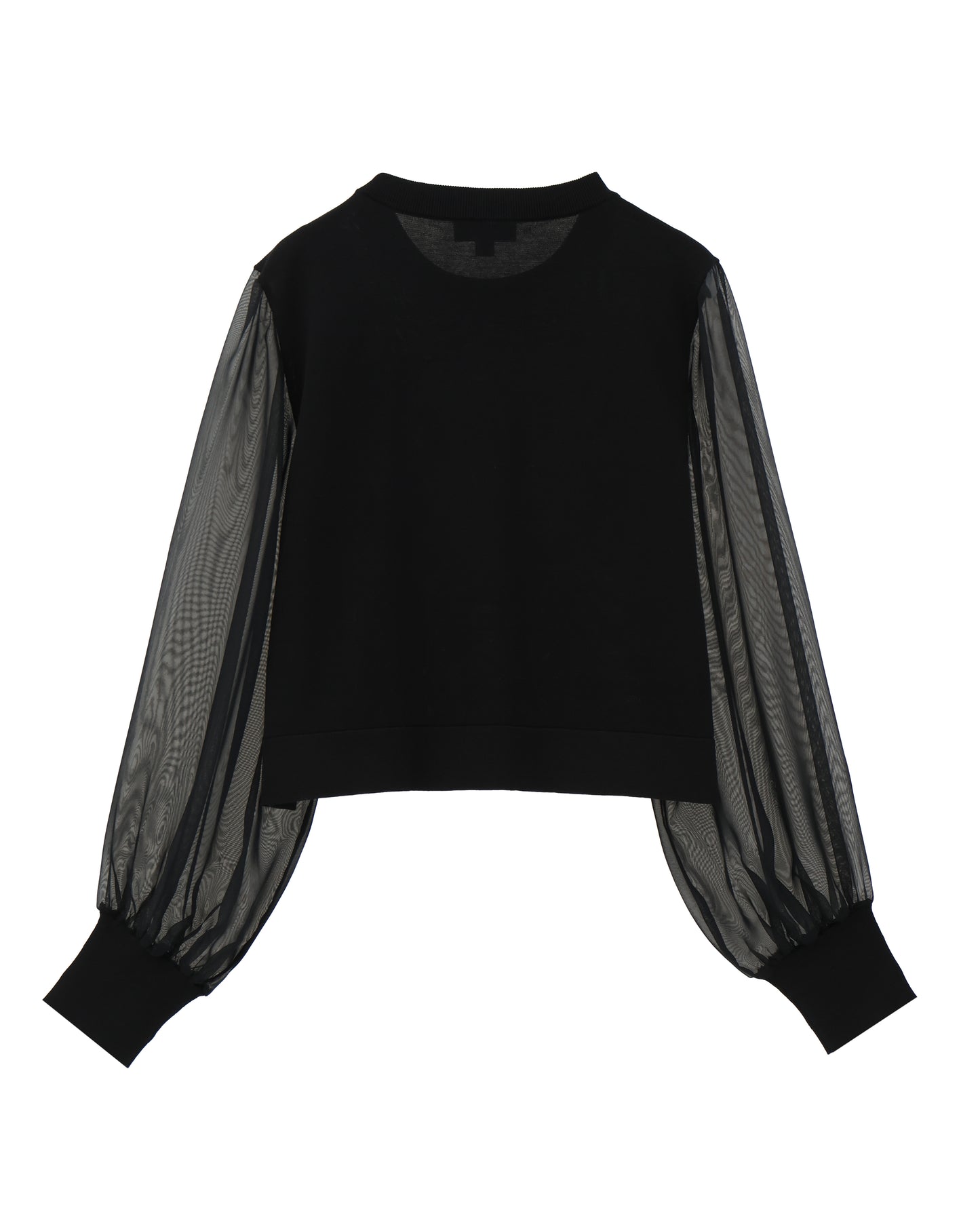 CREW NECK CROPPED SWEATER WITH SHEER SLEEVE 11387