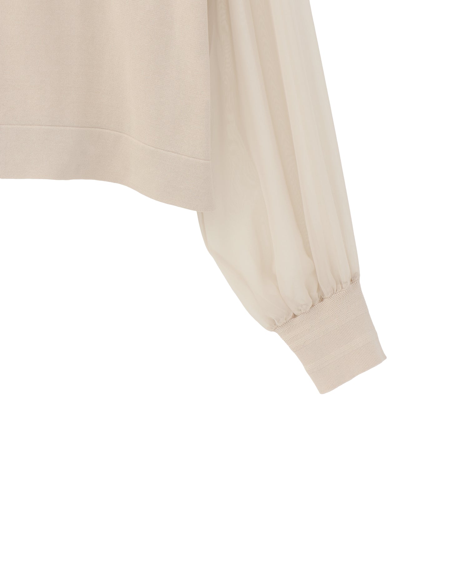 CREW NECK CROPPED SWEATER WITH SHEER SLEEVE 11387