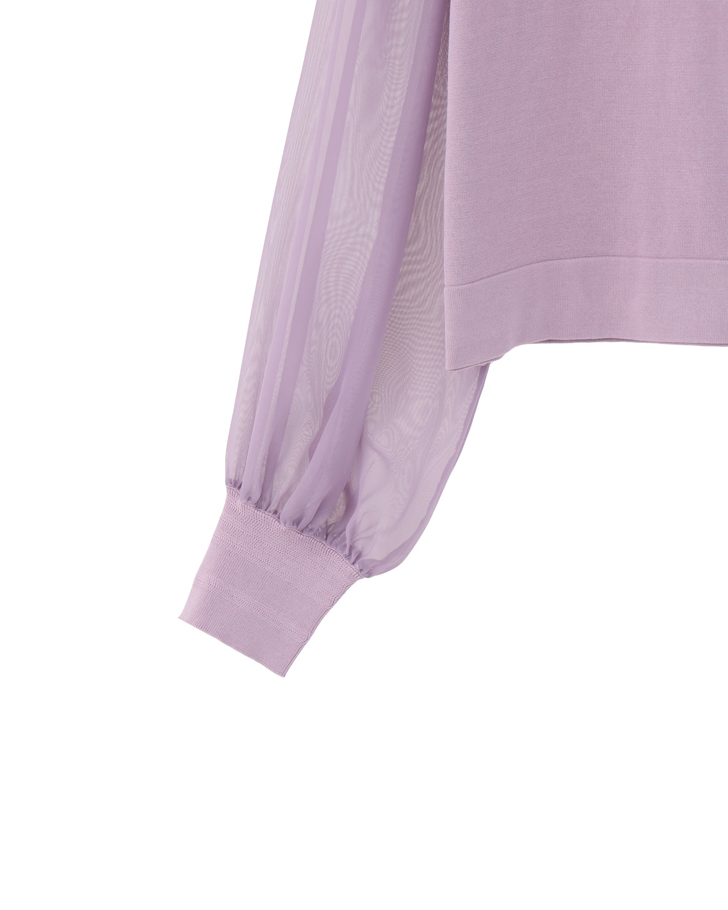 CREW NECK CROPPED SWEATER WITH SHEER SLEEVE 11387