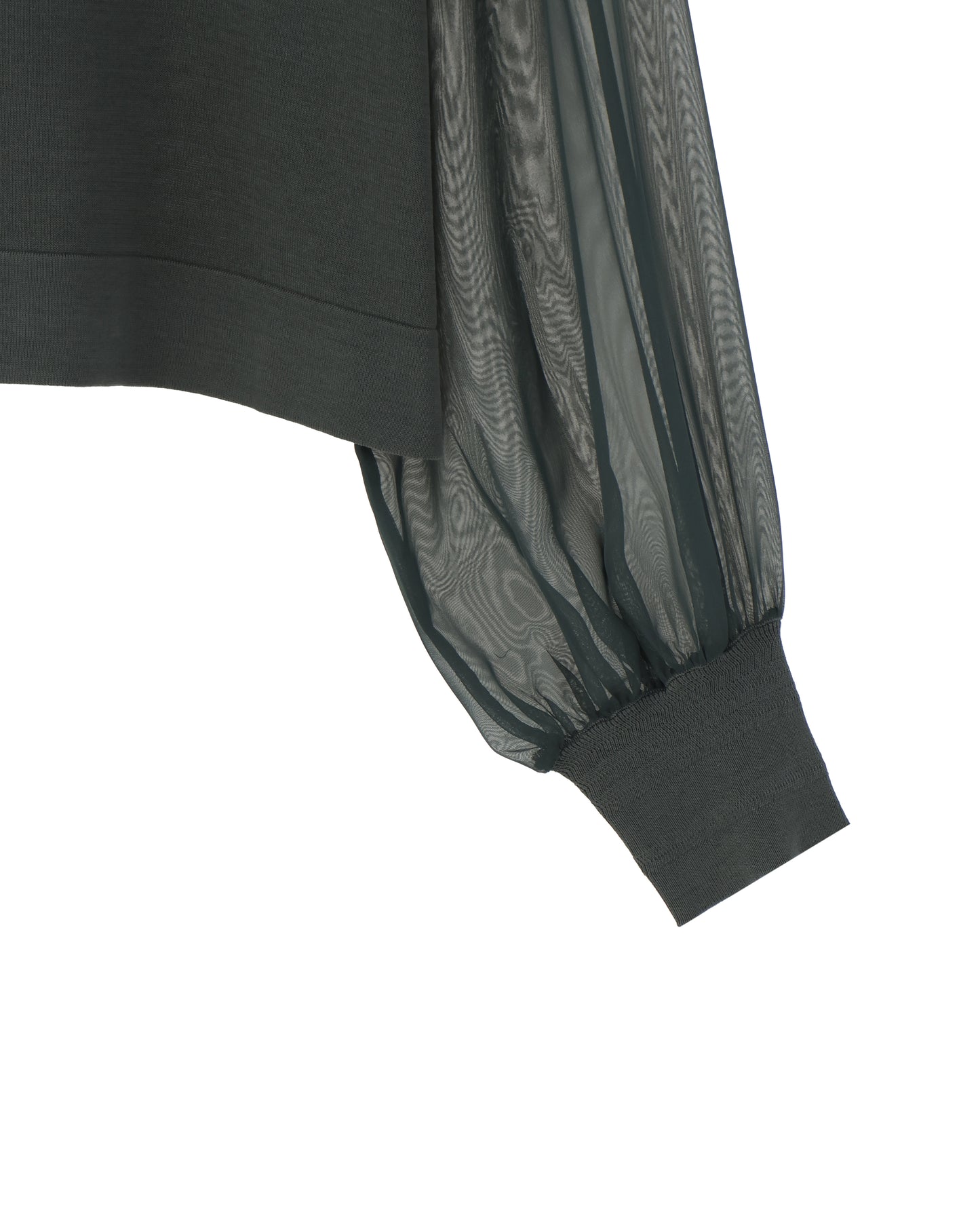 CREW NECK CROPPED SWEATER WITH SHEER SLEEVE 11387