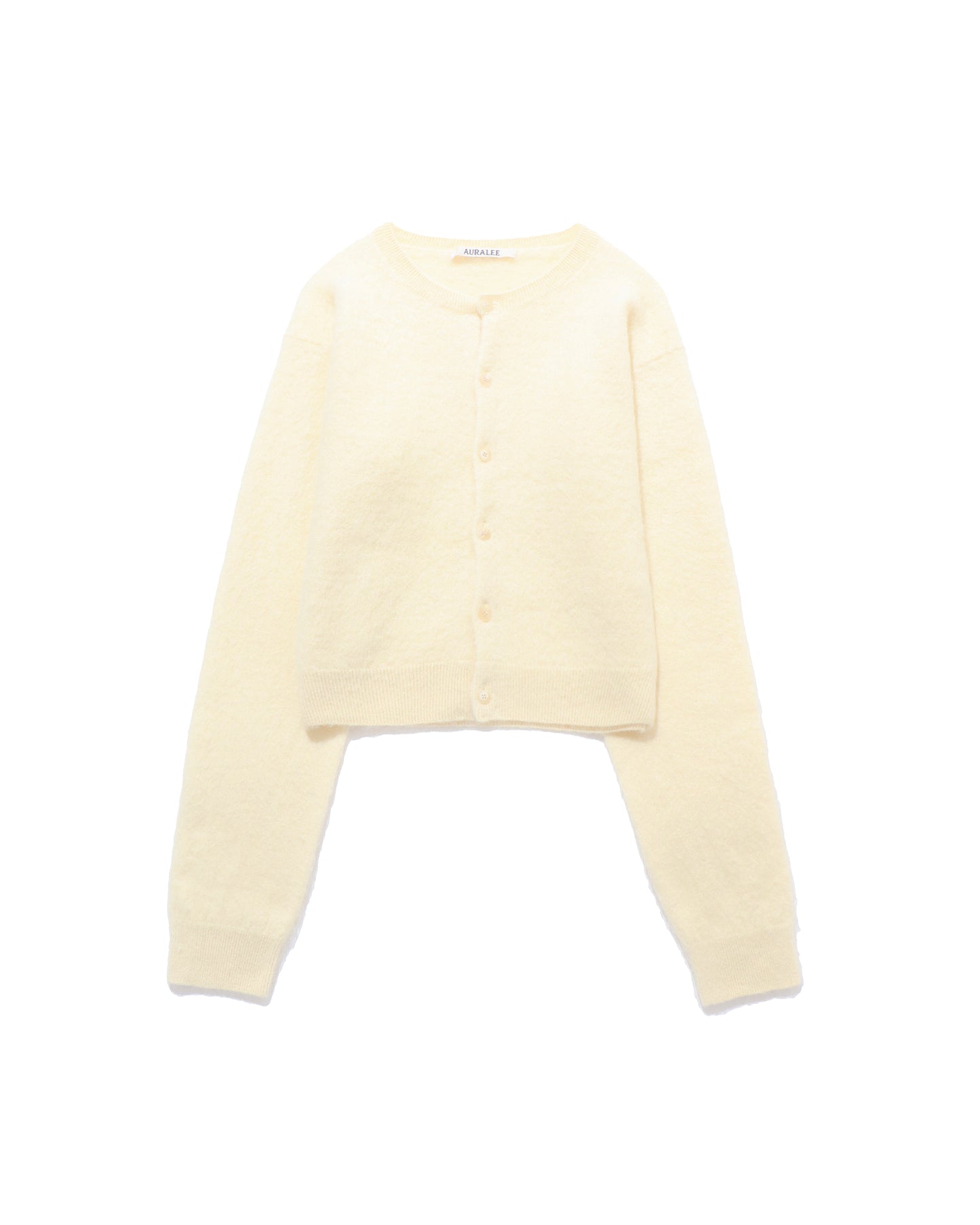 GARMENT-DYED BABY ALPACA FUR KNIT CREW-NECK CARDIGAN