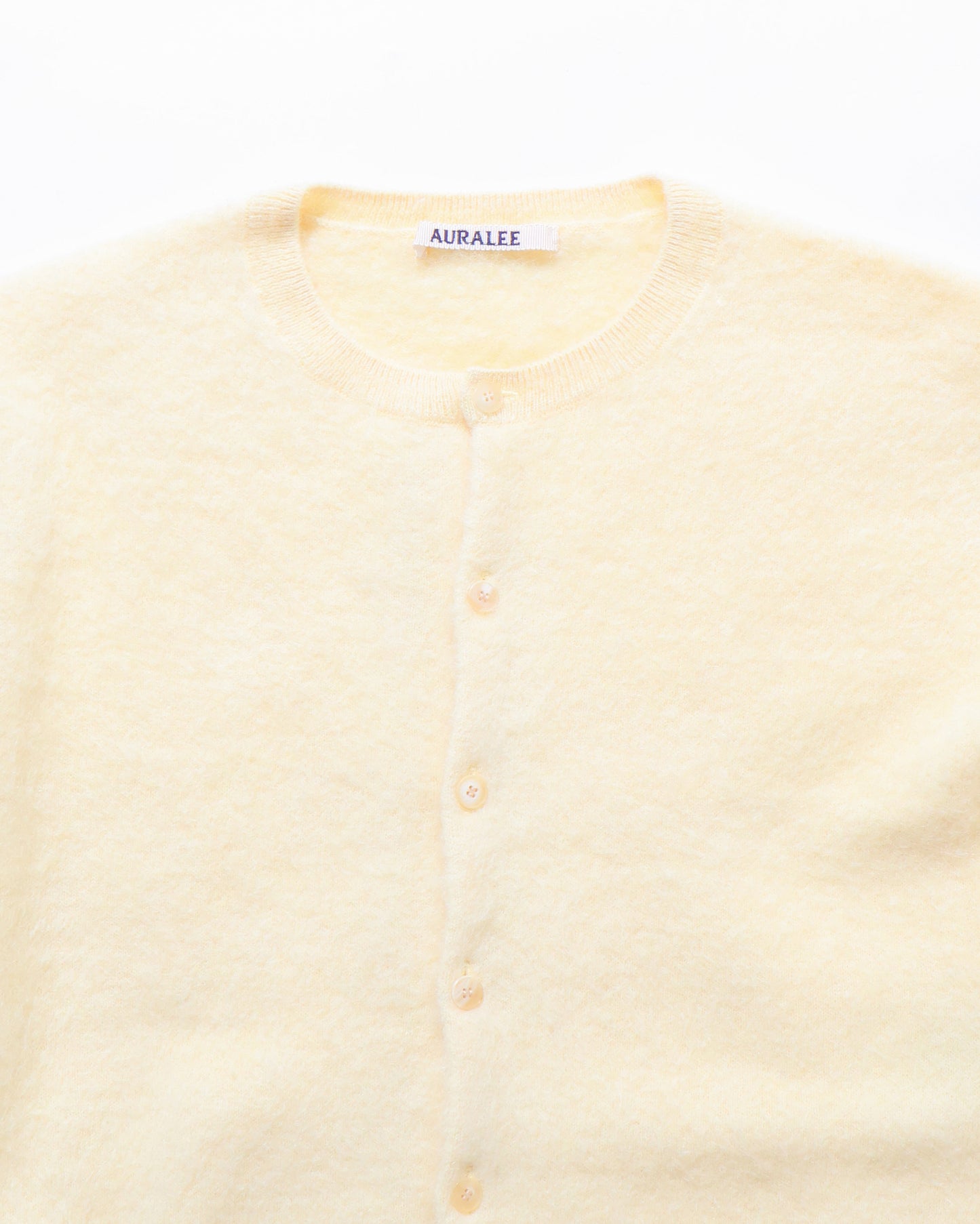 GARMENT-DYED BABY ALPACA FUR KNIT CREW-NECK CARDIGAN