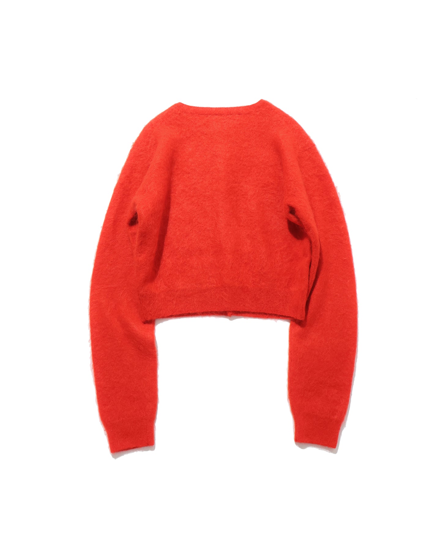 GARMENT-DYED BABY ALPACA FUR KNIT CREW-NECK CARDIGAN