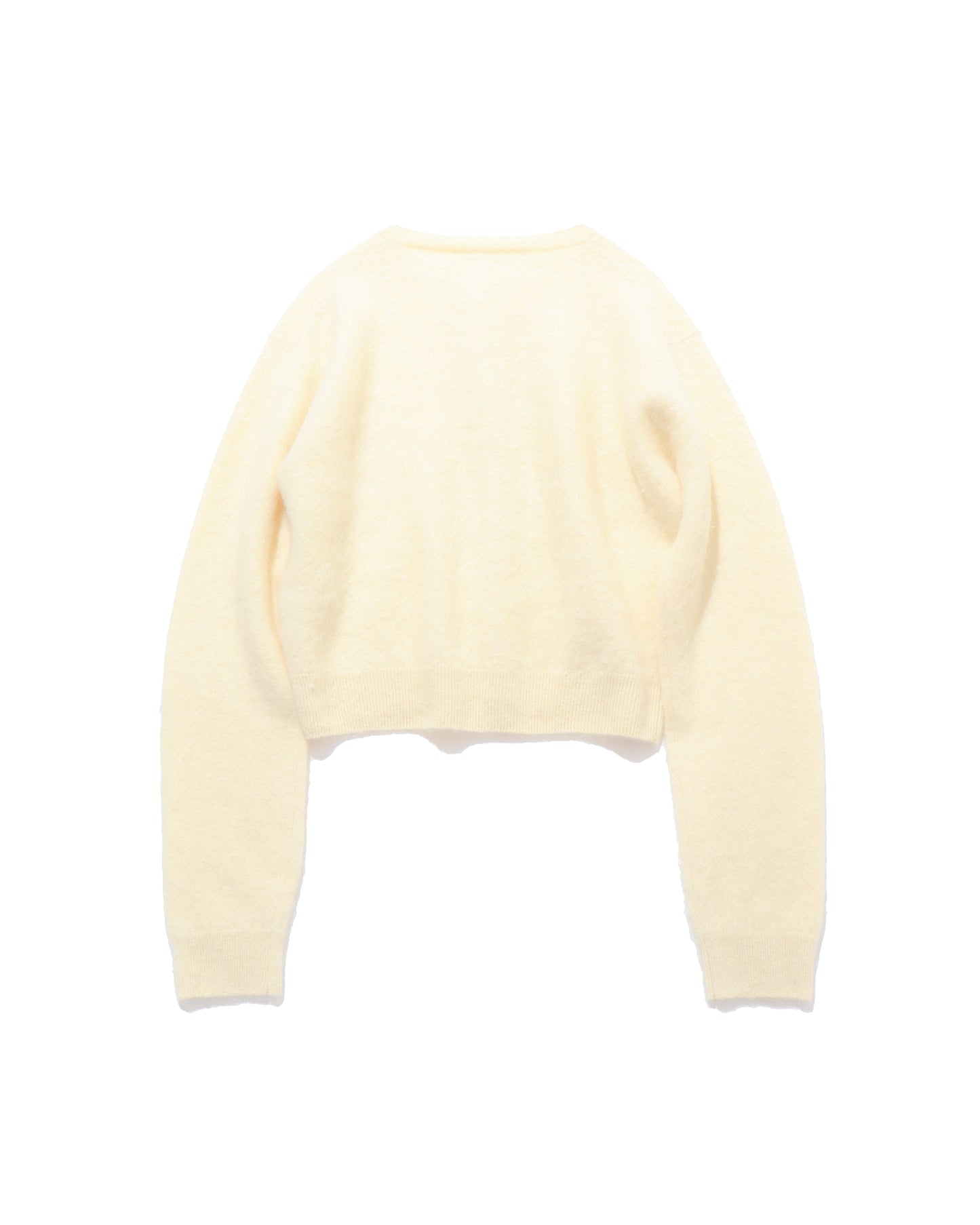 GARMENT-DYED BABY ALPACA FUR KNIT CREW-NECK CARDIGAN