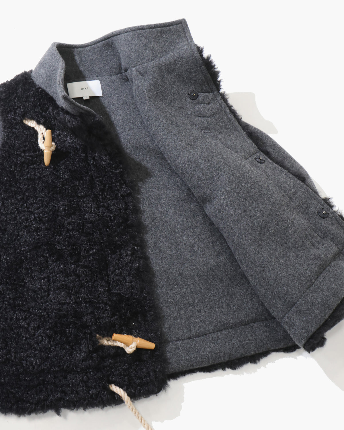 DOUBLE-FACED FAUX SHEARING DUFFEL JACKET
