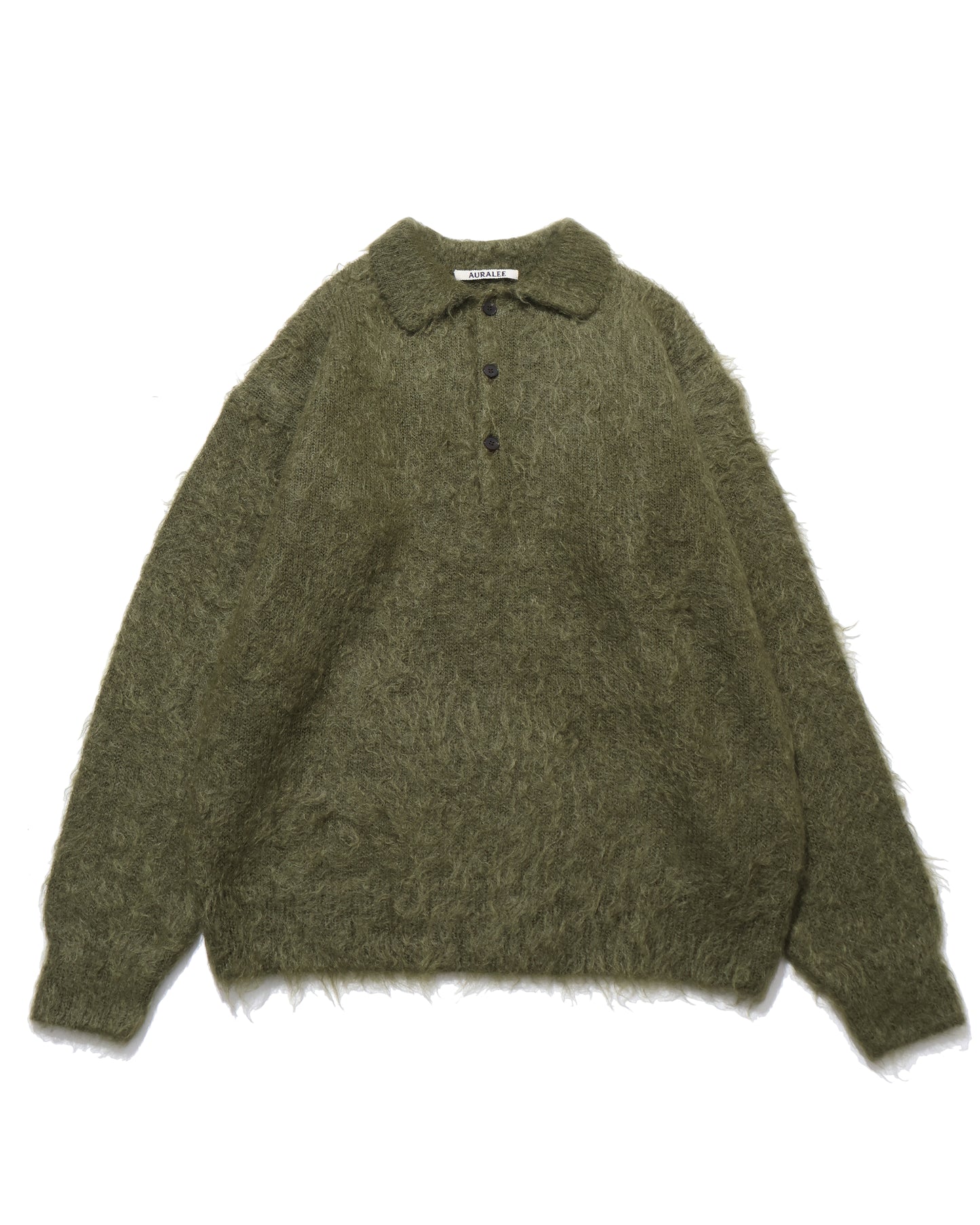 BRUSHED SUPER KID MOHAIR KNIT POLO OLIVE