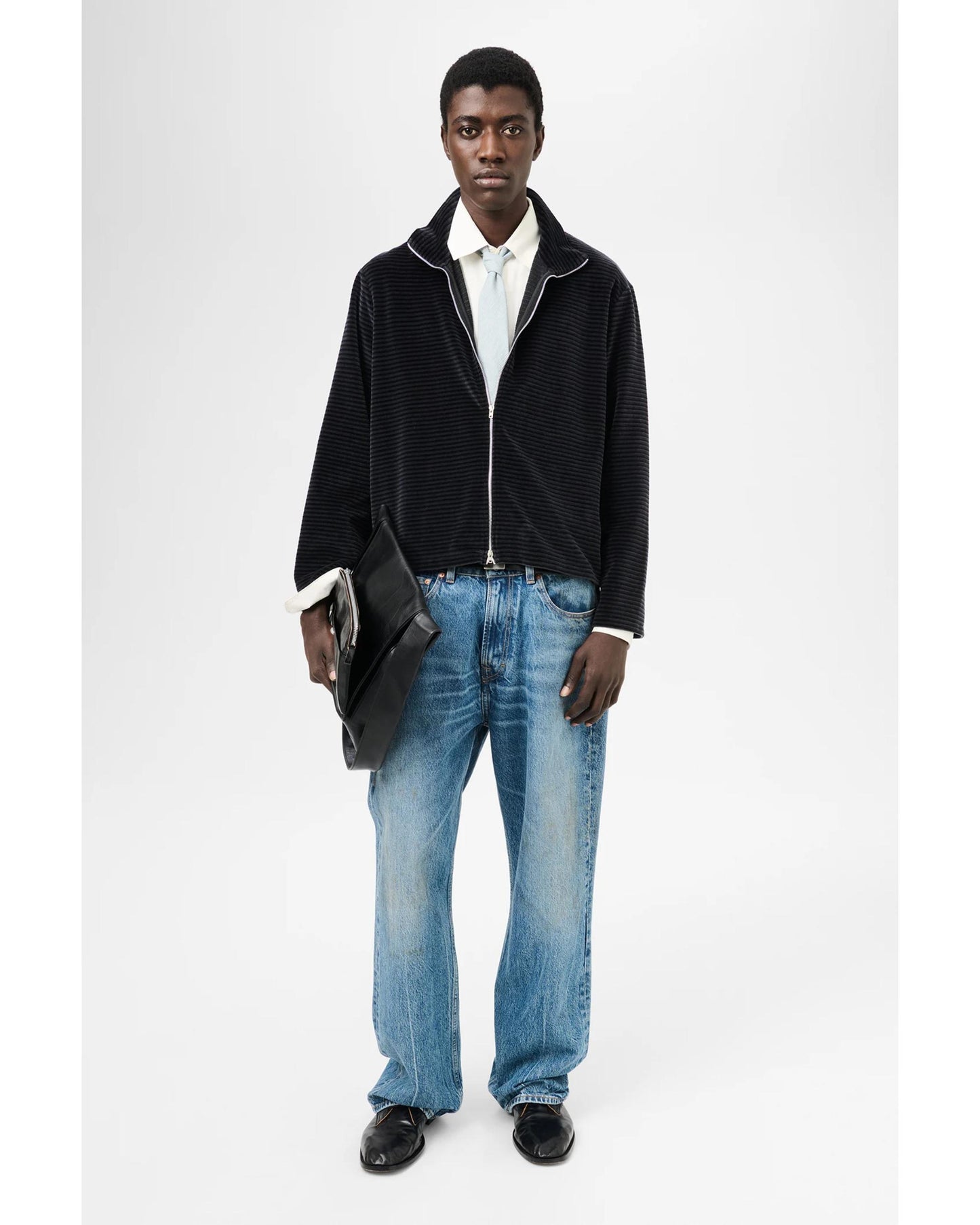SHRUNKEN FULLZIP POLO Phantom Stripe Velour