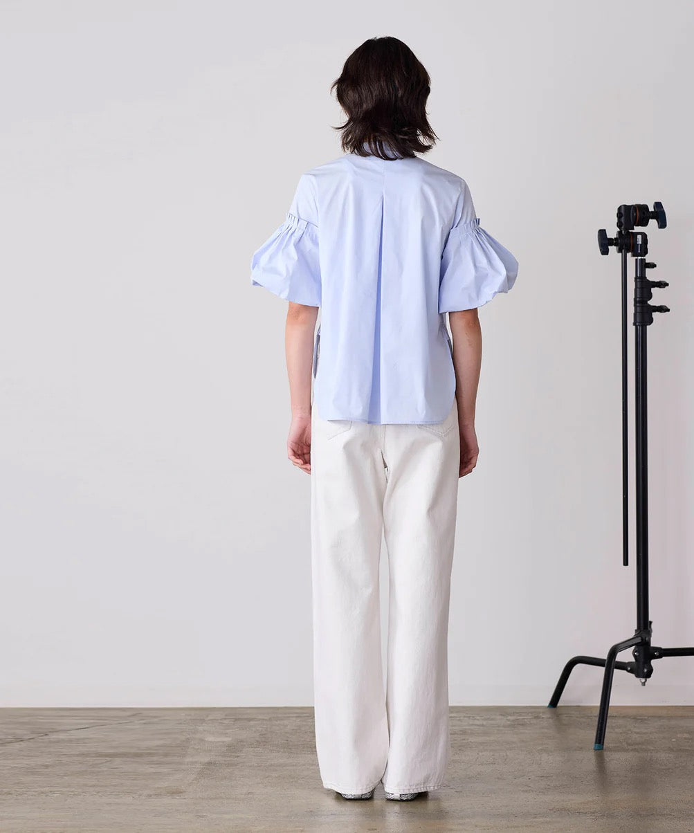 balloon sleeve pintuck embroidery shirt
