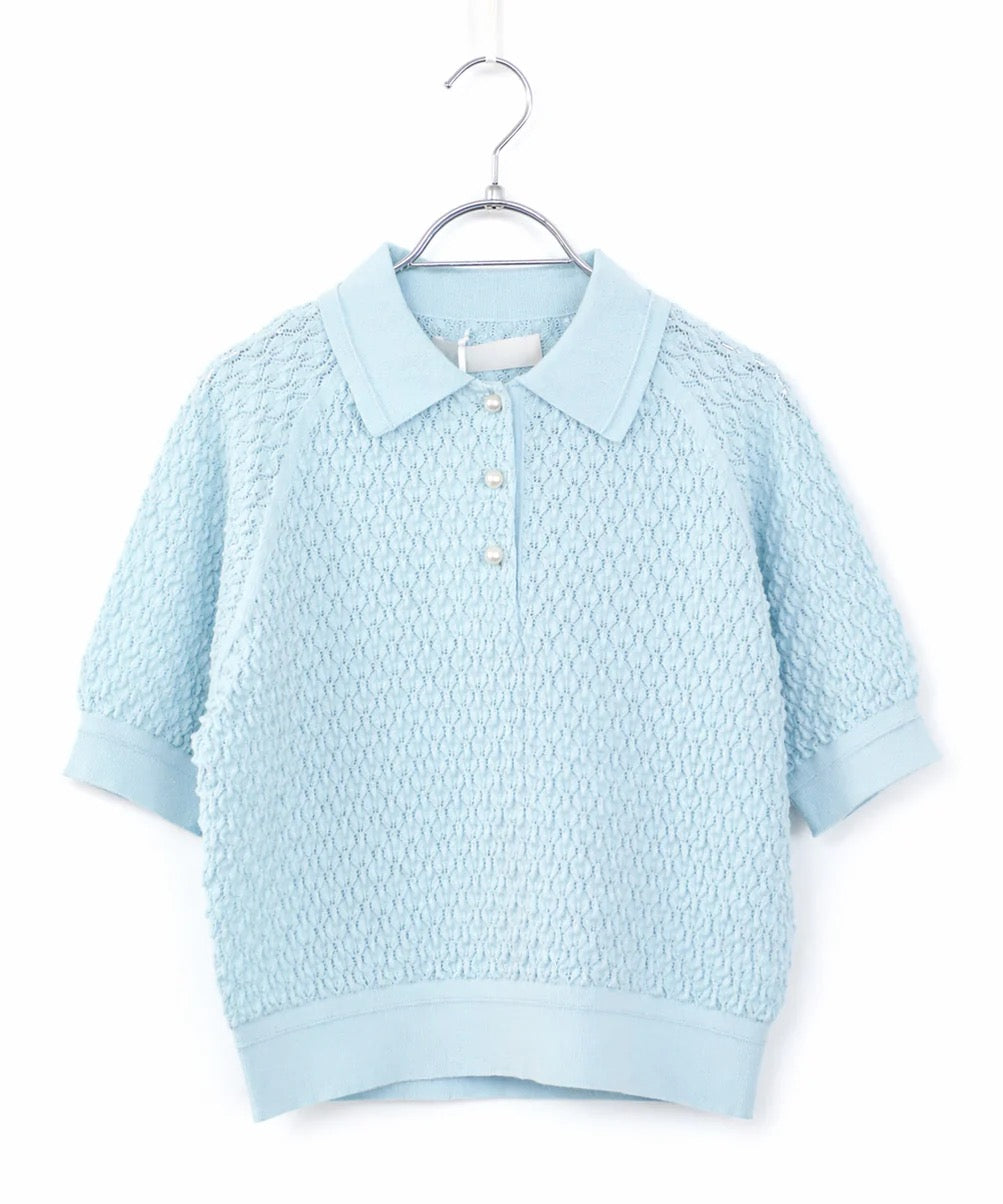 diamond openwork polo knit