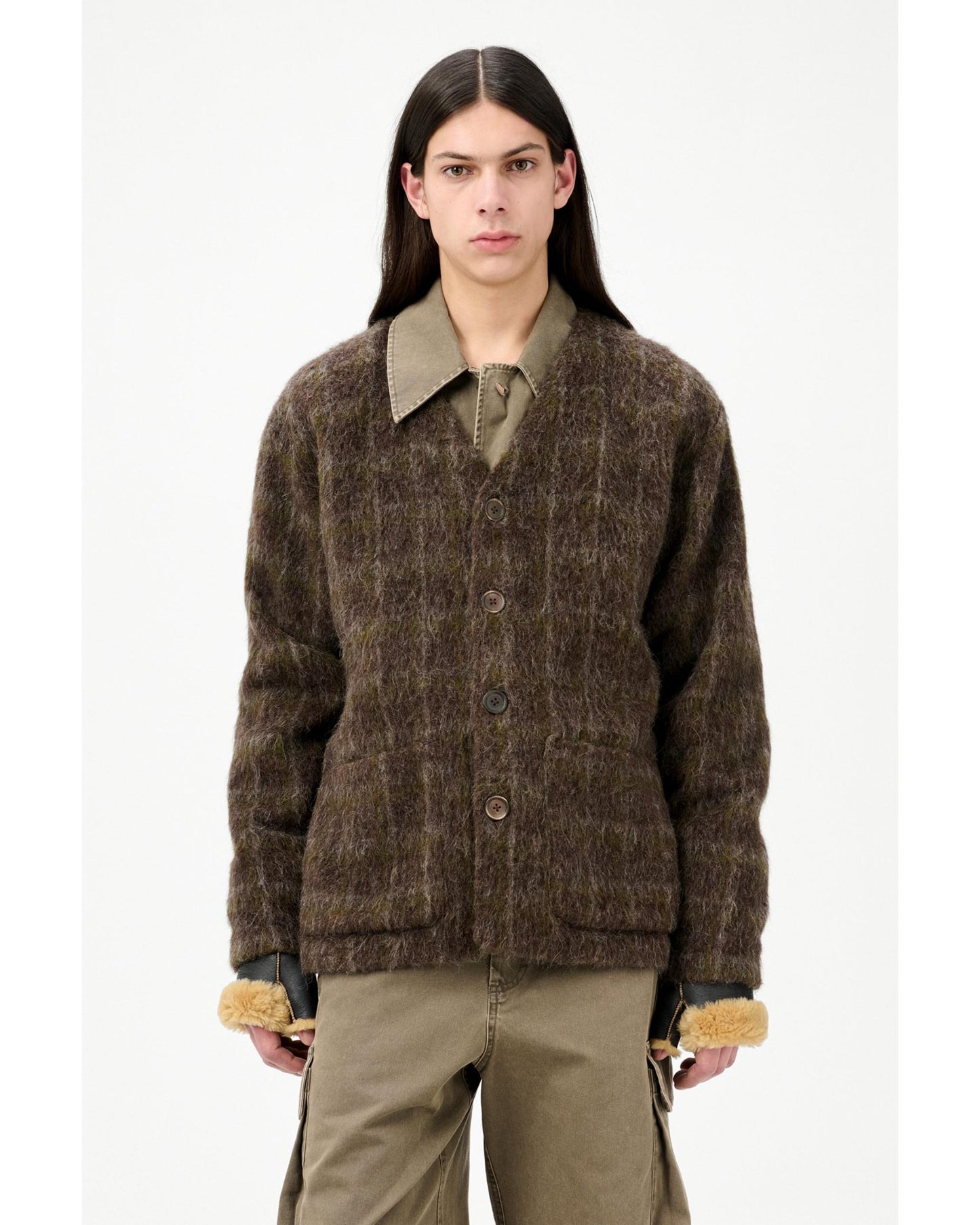 MOHAIR CARDIGAN BROWN CHECK