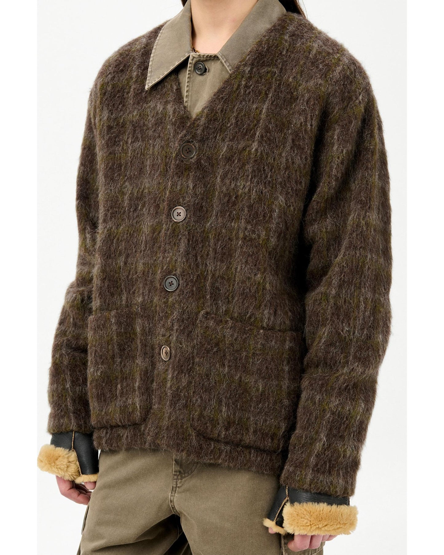MOHAIR CARDIGAN BROWN CHECK