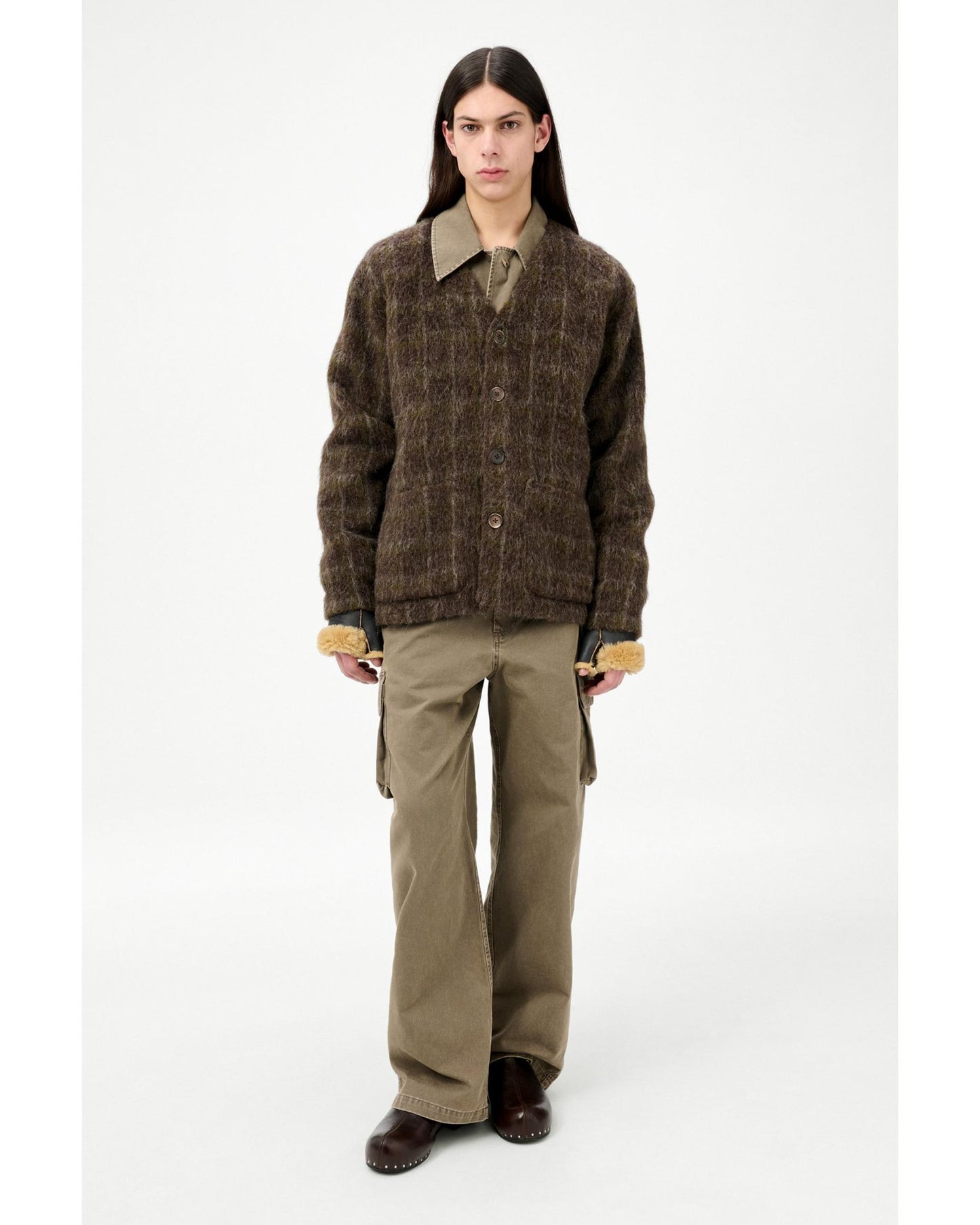 MOHAIR CARDIGAN BROWN CHECK