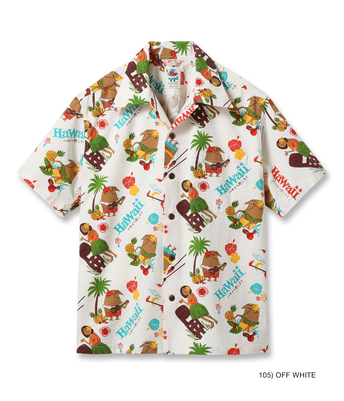 COTTON SEERSUCKER OPEN SHIRT “TRIP TO HAWAII” by 柳原良平 with MOOKIE SS39537