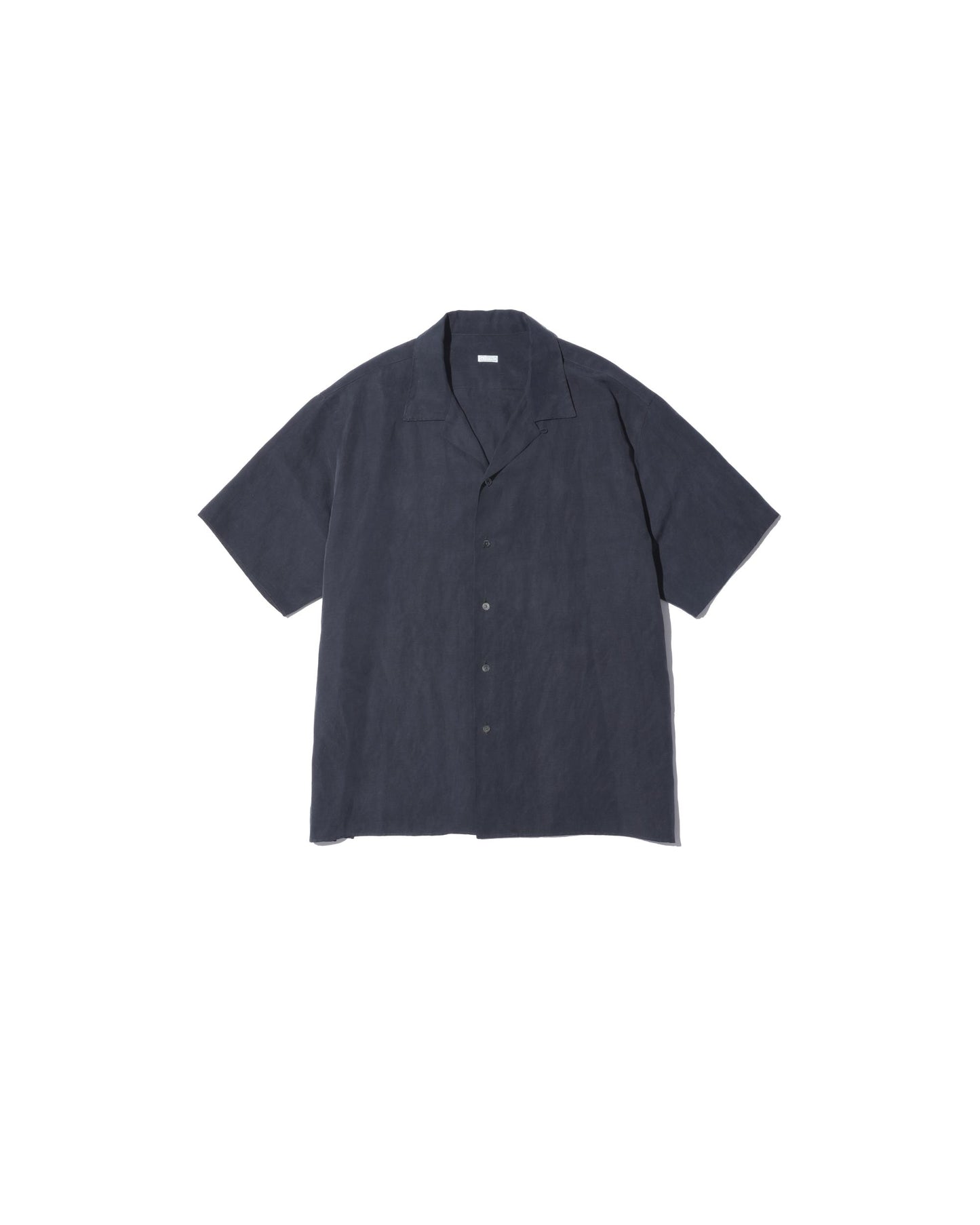 Silk Linen Open Collar S/S Shirt  BLACK