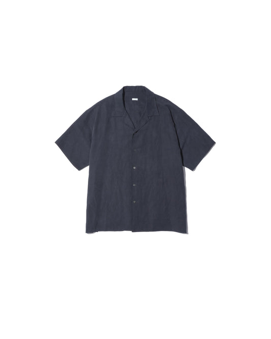 Silk Linen Open Collar S/S Shirt  BLACK