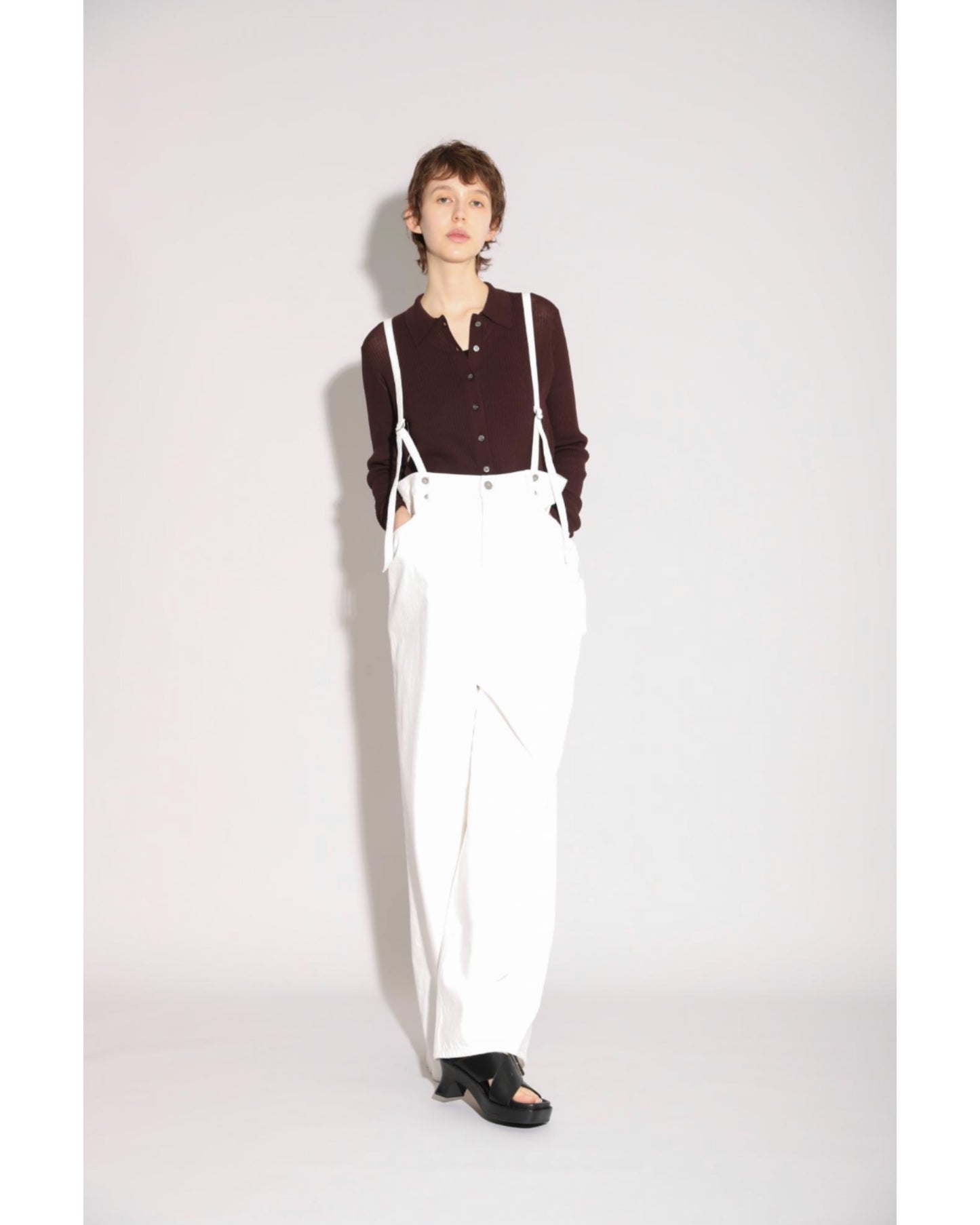 F.TWIST COTTON SILK RIB POLO CARDIGAN