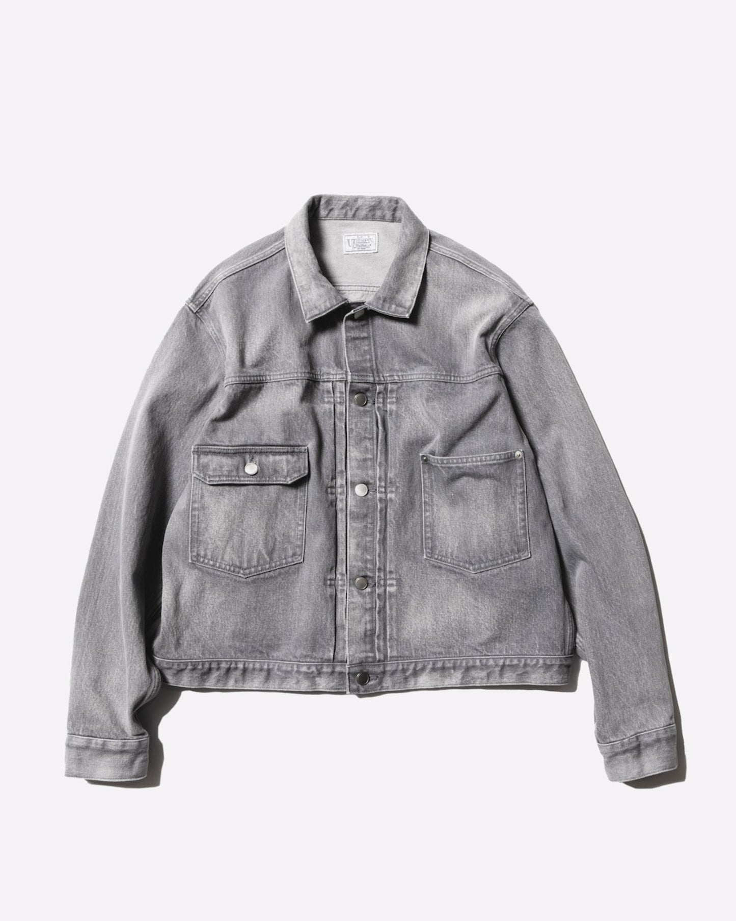 Unlikely Time Travel Trucker Jacket Gray Denim
