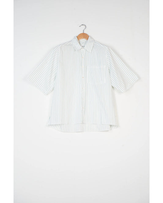 BOXY SHIRT WHITE/GREEN STRIPED