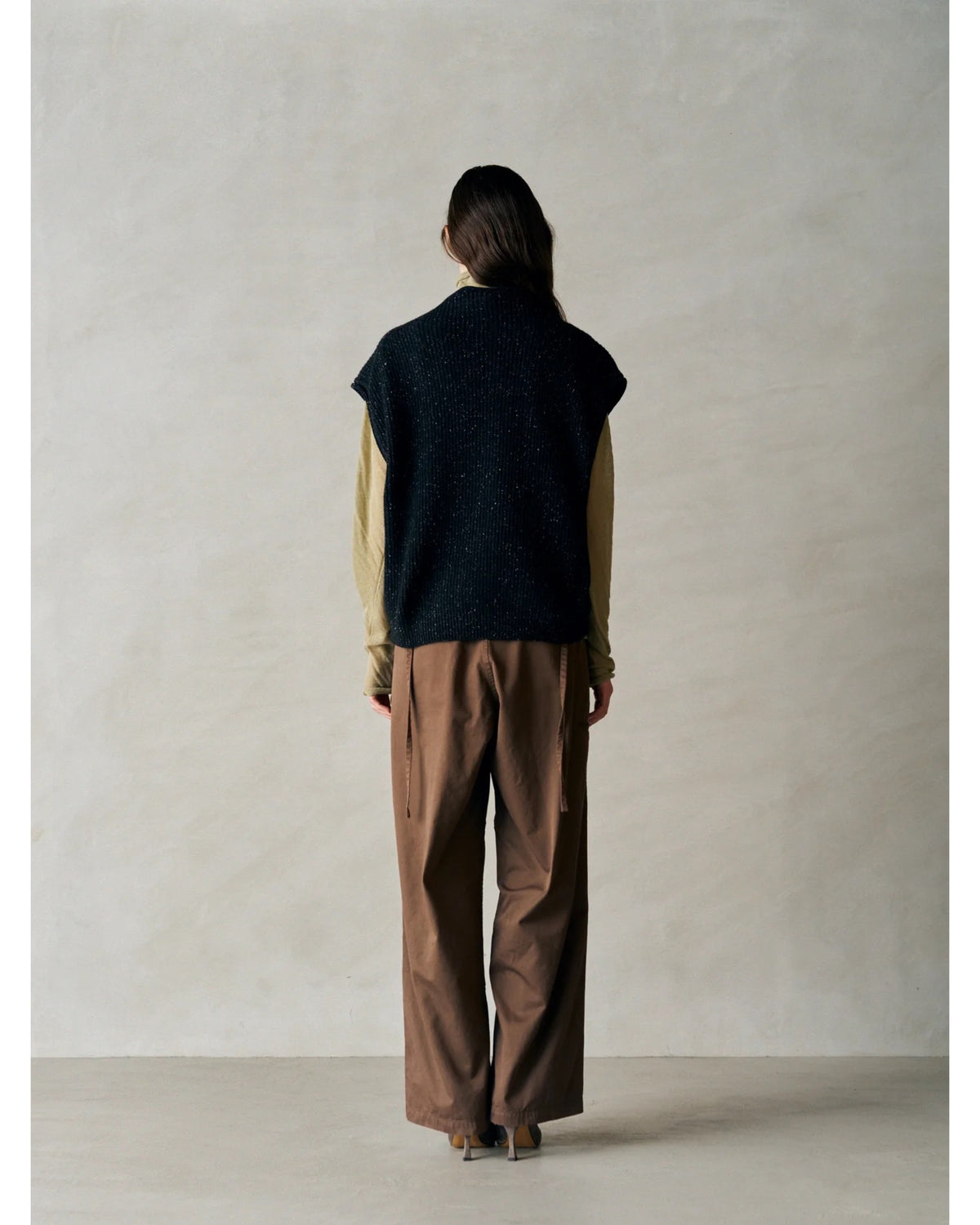 woolen cotton & silk nep wool tweed-knit vest