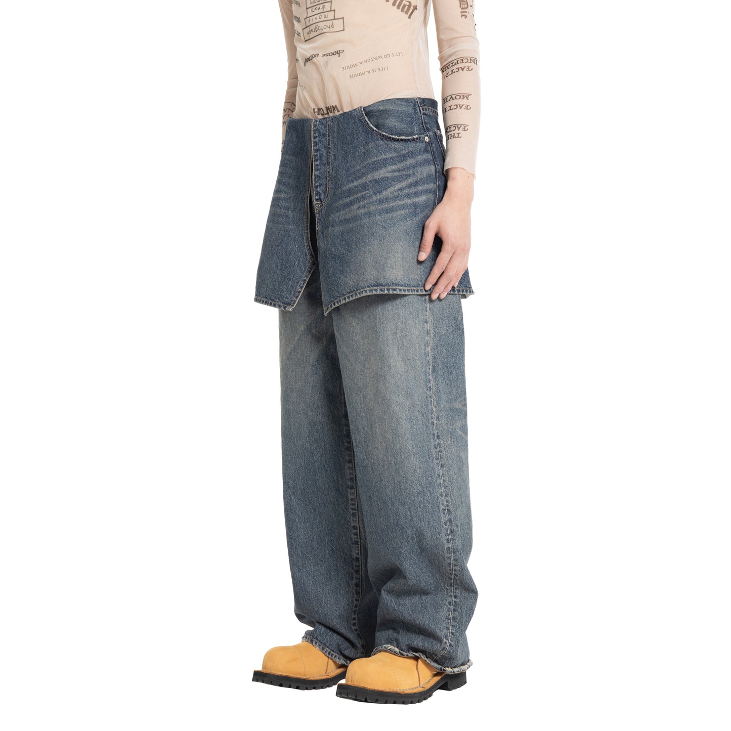 Skirt Docking Wide Denim Pants