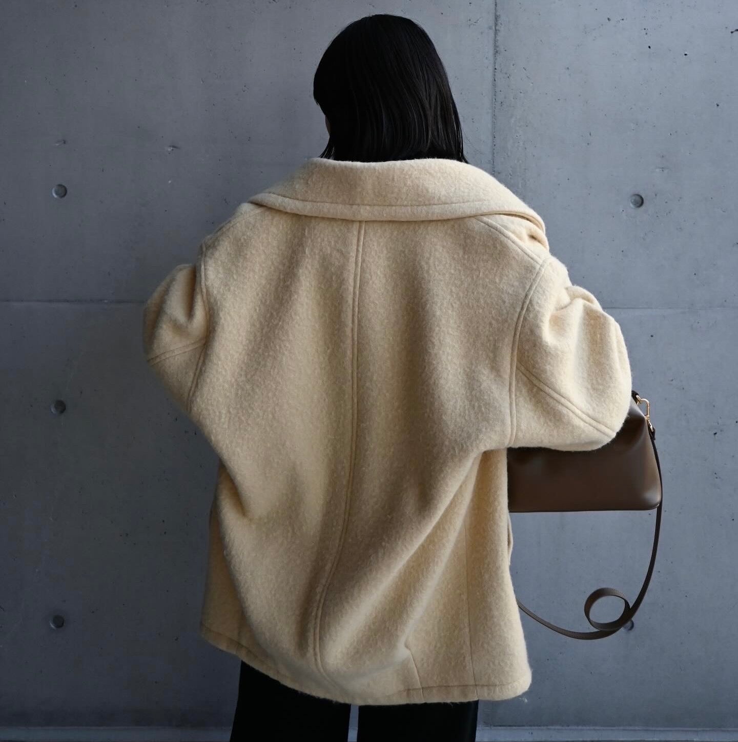 BRUSHED ALPACA WOOL MELTON HALF COAT