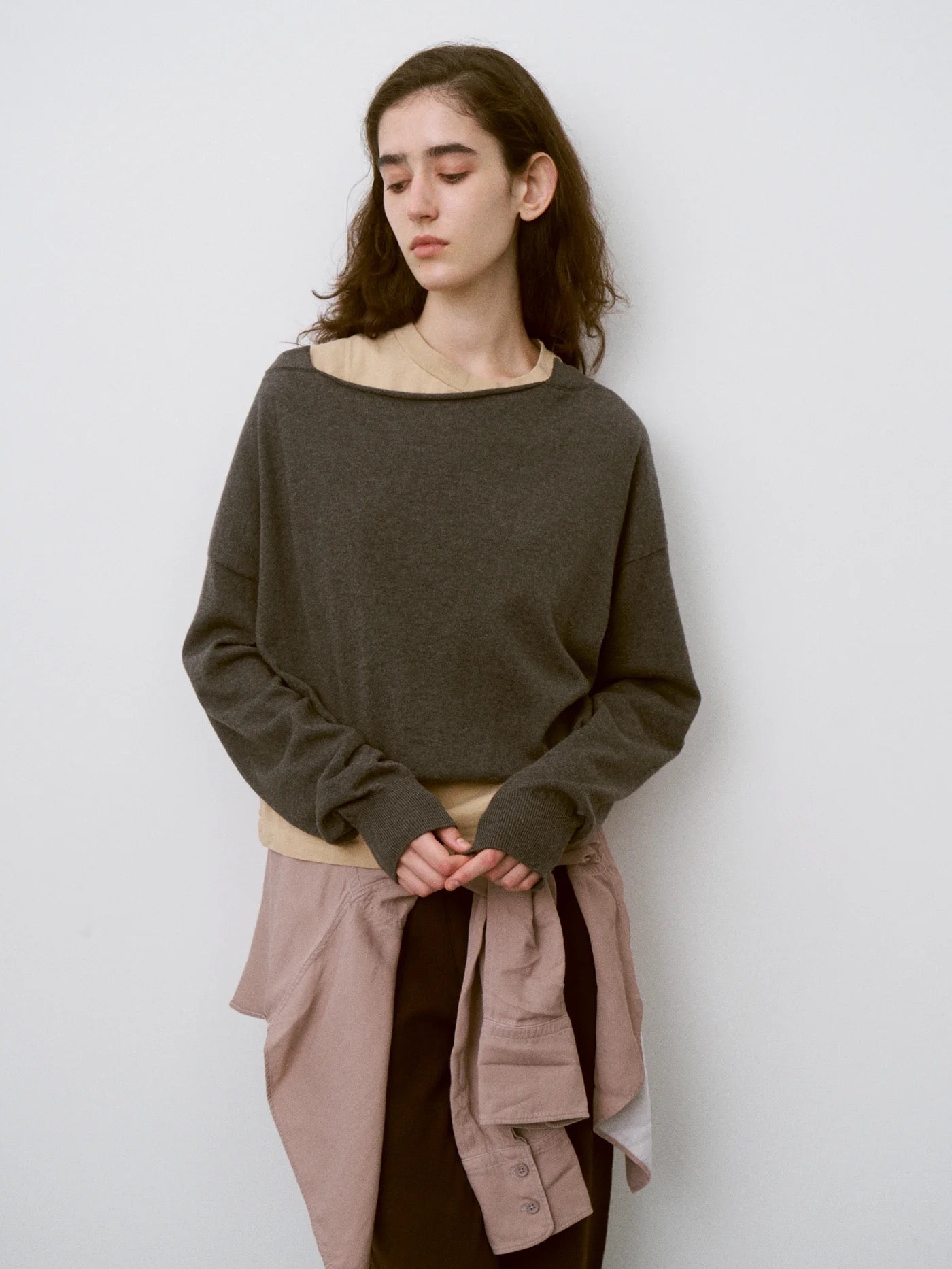 soft yak & cotton draped-front knit P/O