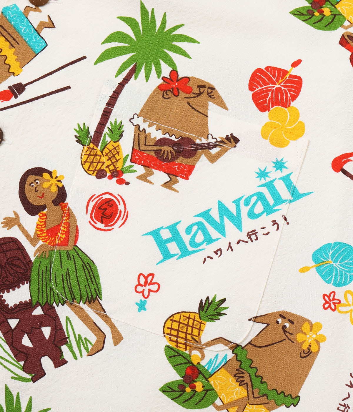 COTTON SEERSUCKER OPEN SHIRT “TRIP TO HAWAII” by 柳原良平 with MOOKIE SS39537