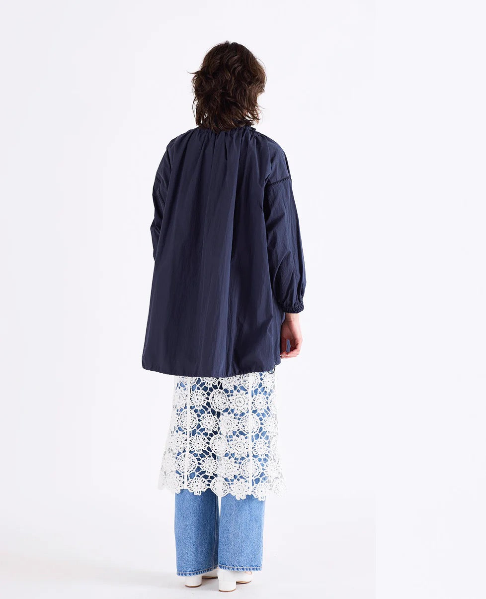 shirring gather embroidery midi-blouson