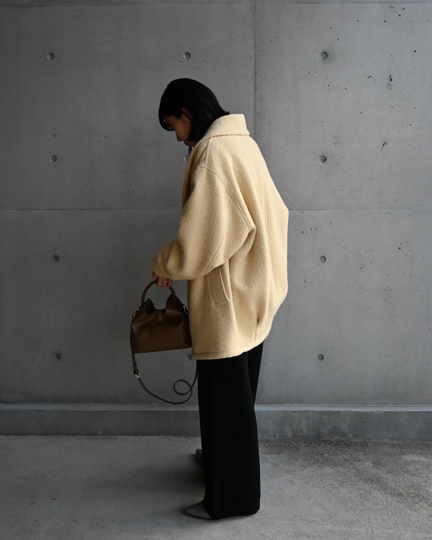 BRUSHED ALPACA WOOL MELTON HALF COAT