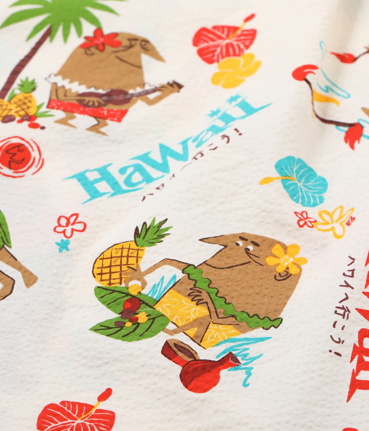 COTTON SEERSUCKER OPEN SHIRT “TRIP TO HAWAII” by 柳原良平 with MOOKIE SS39537