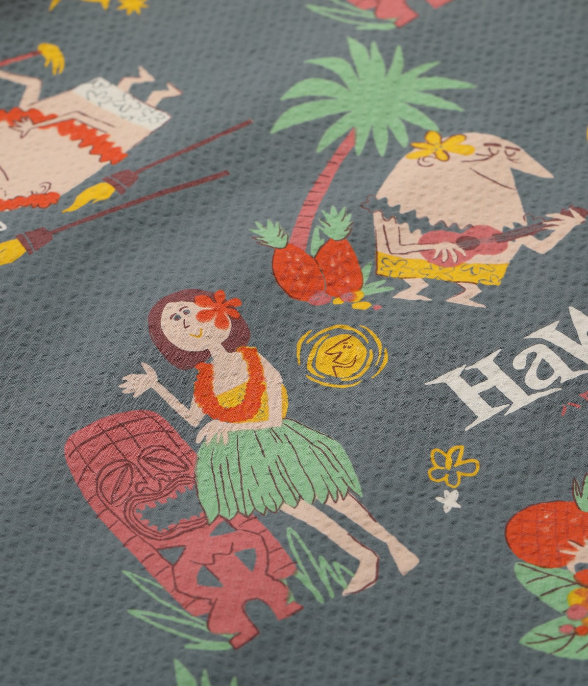 COTTON SEERSUCKER OPEN SHIRT “TRIP TO HAWAII” by 柳原良平 with MOOKIE SS39537