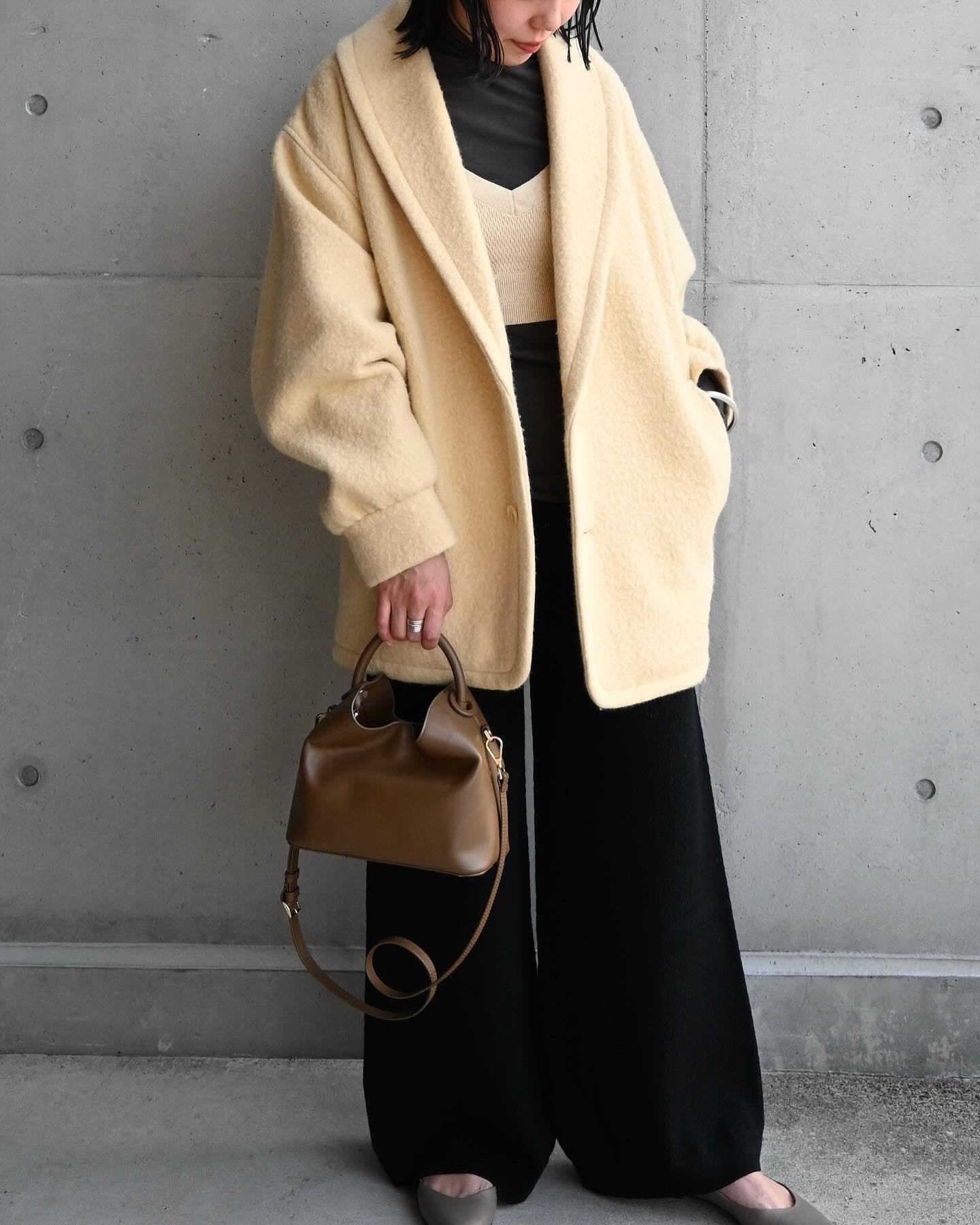 BRUSHED ALPACA WOOL MELTON HALF COAT