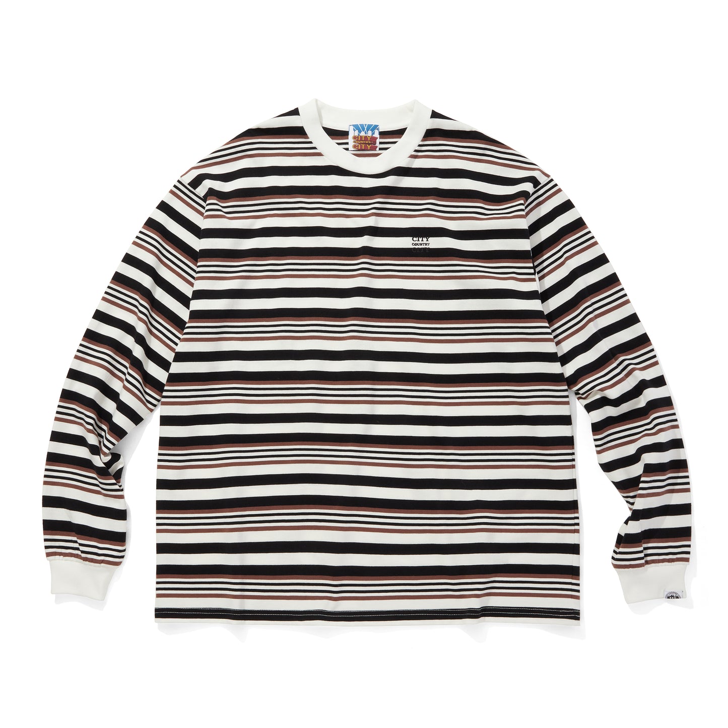 EMBROIDERED LOGO MULTI BORDER L/S T-SHIRT