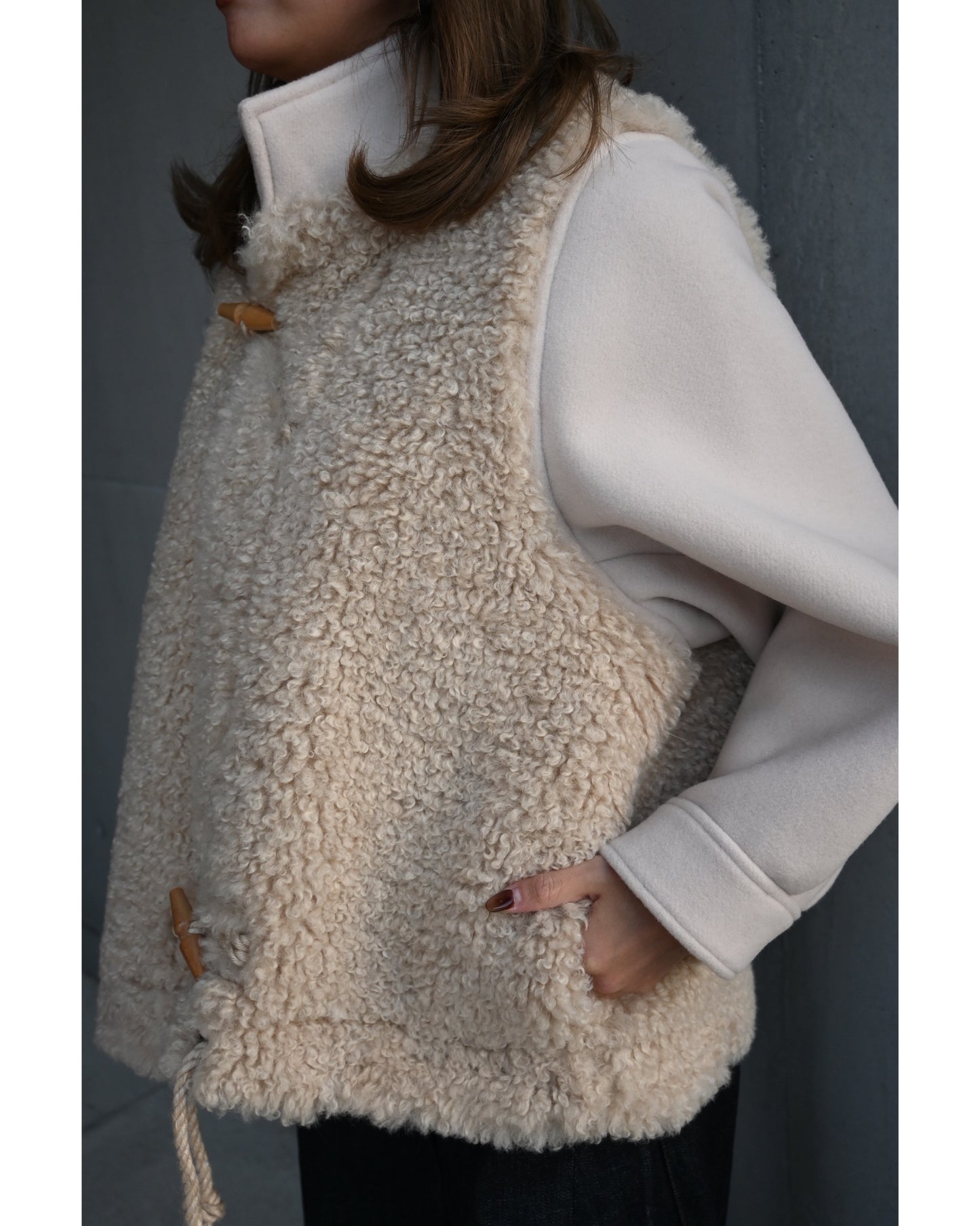 DOUBLE FACE FAUX SHEARLING DUFFEL JACKET 17549