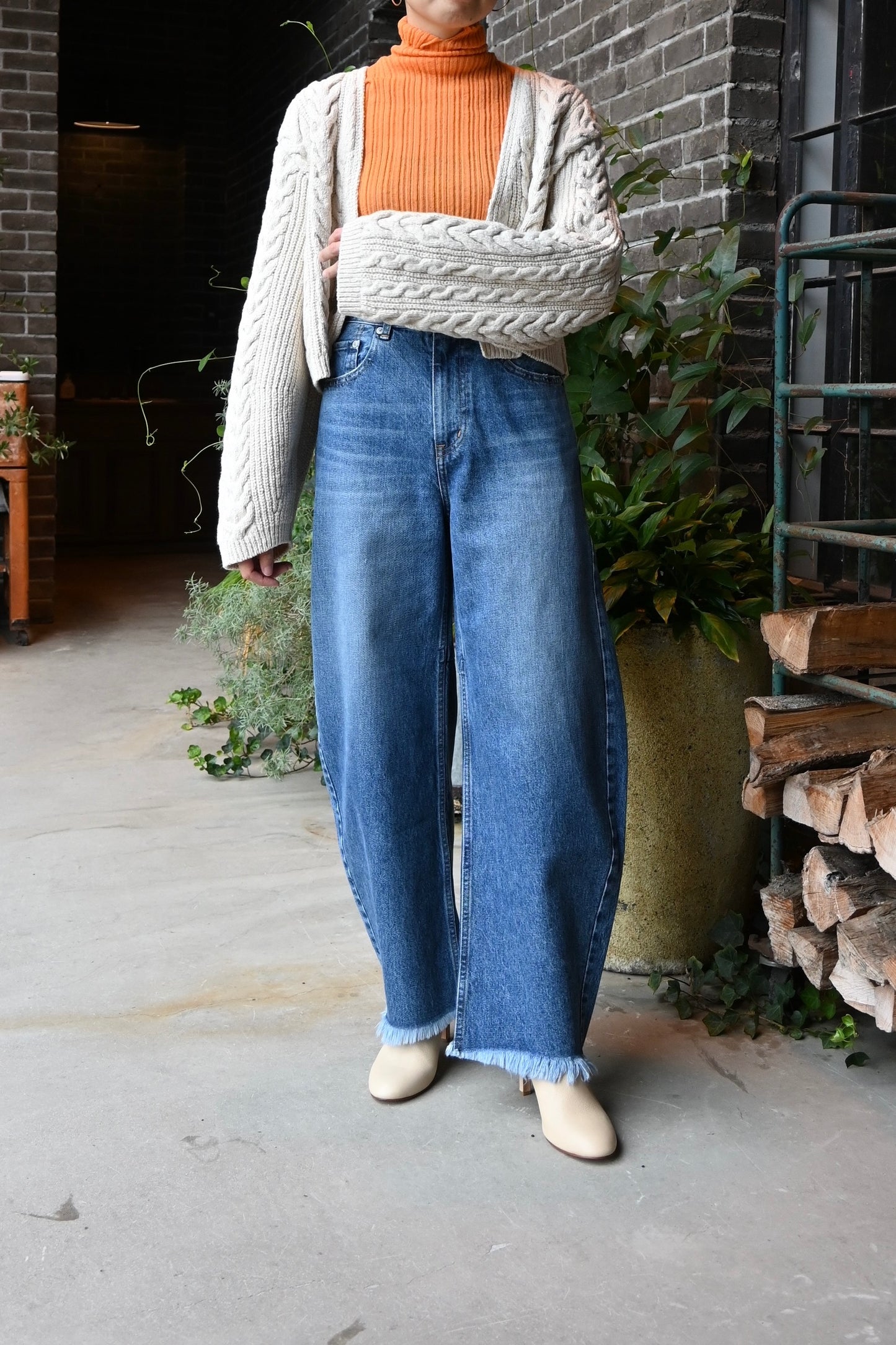 cotton & lambs wool cable-knit cropped cardigan