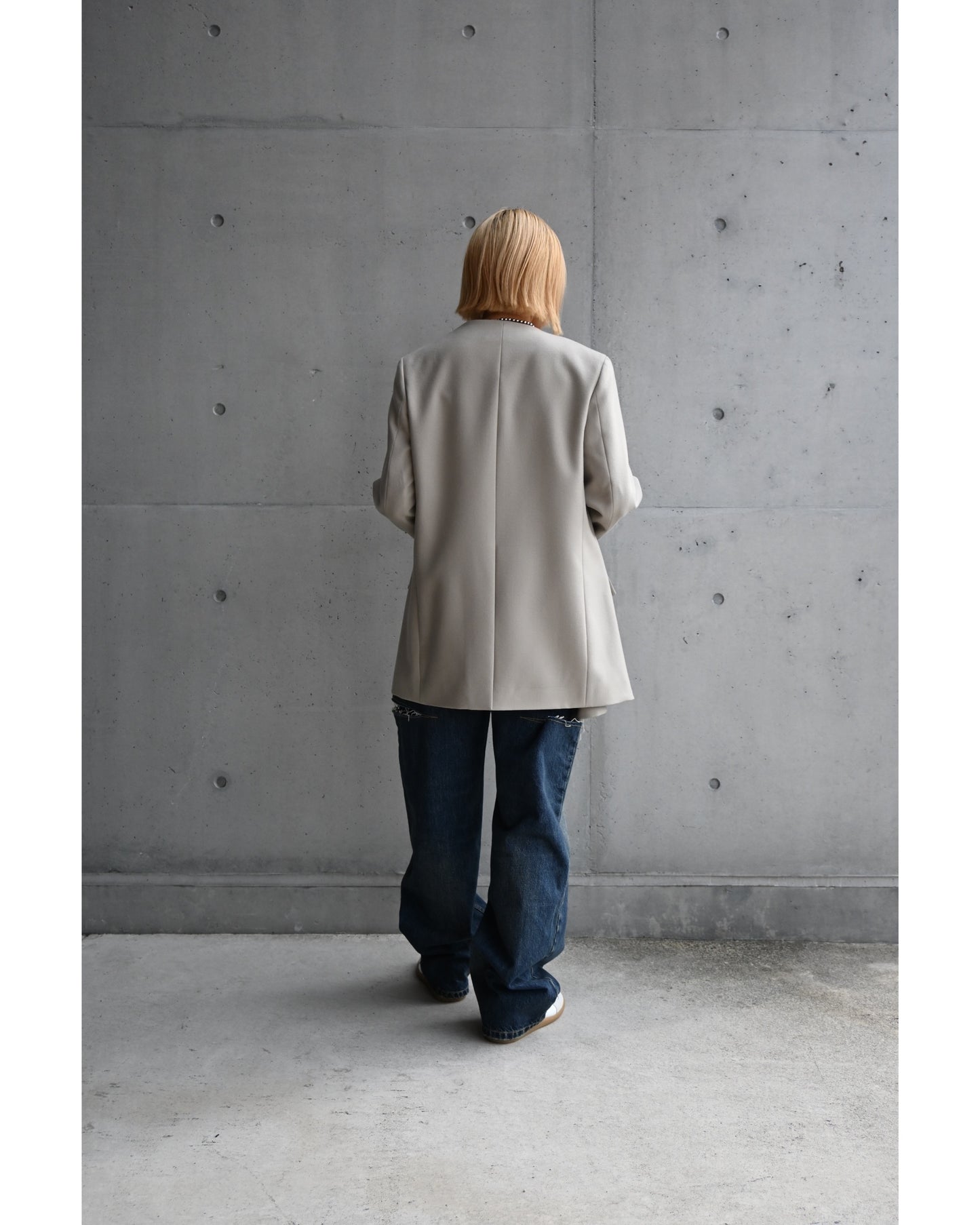 Scale Off Flannel Collarless Long Jacket