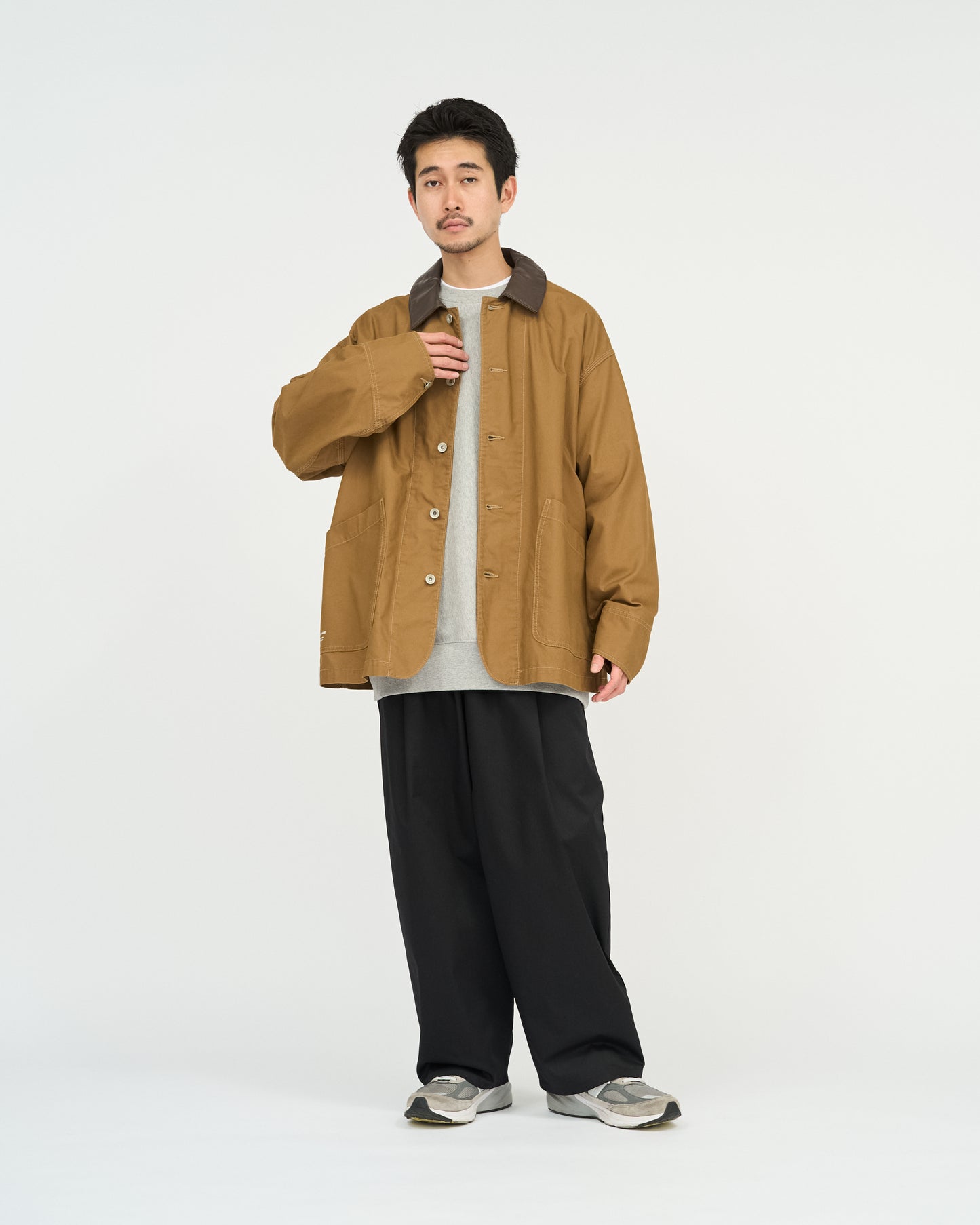 COTTON CANVAS LEATHER COLLAR WORK JACKET