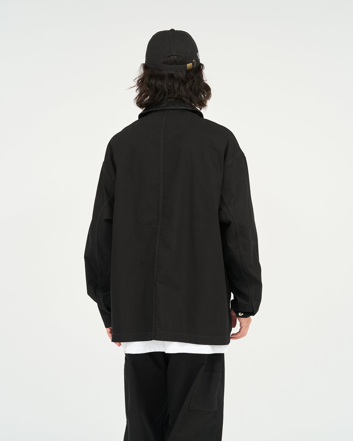 COTTON CANVAS LEATHER COLLAR WORK JACKET