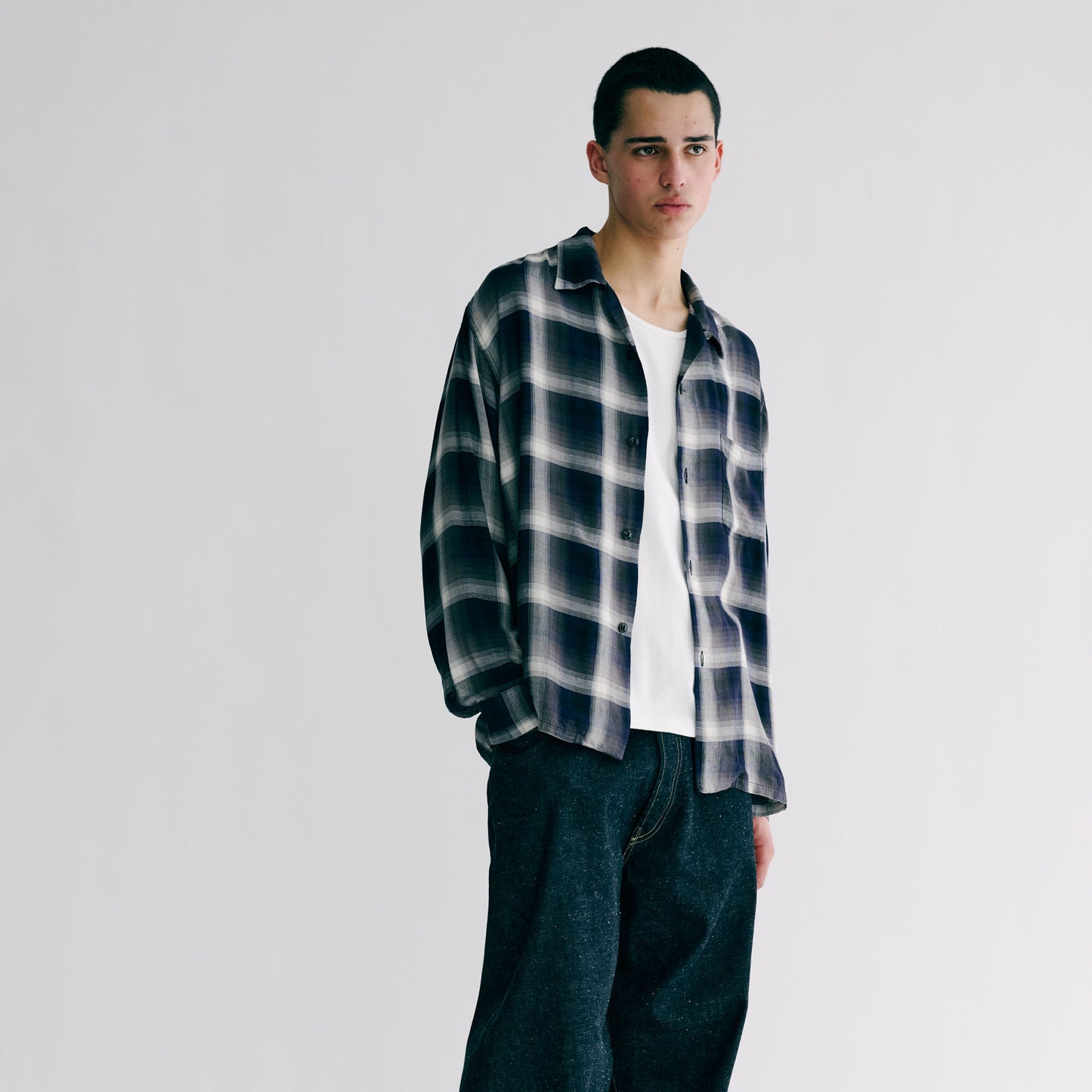 RAYON CHECK L/S OPEN SHIRT 29344