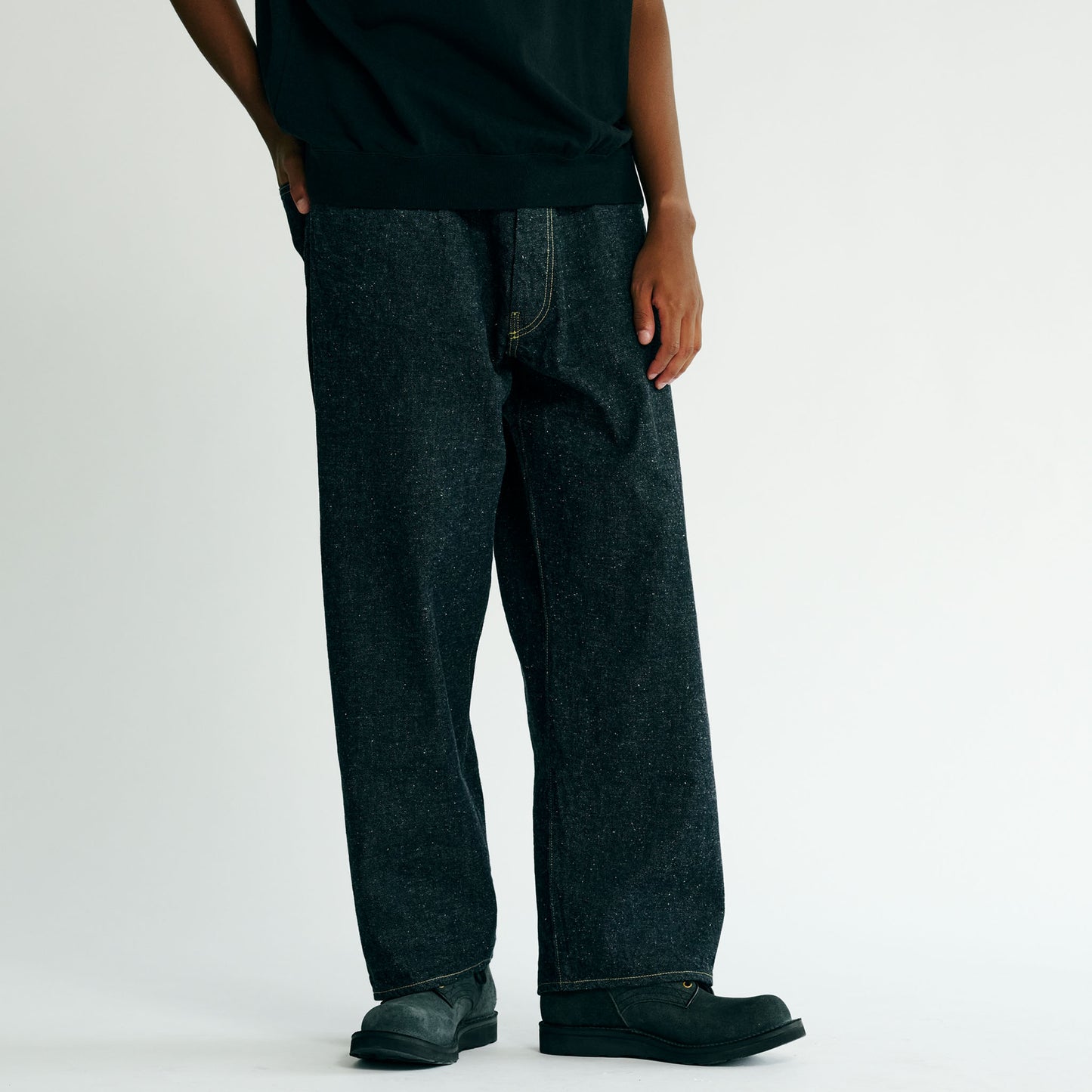 RECYCLED WASTE SUVIN COTTON YARN 14oz. DENIM 5POCKET WIDE PANTS 42503