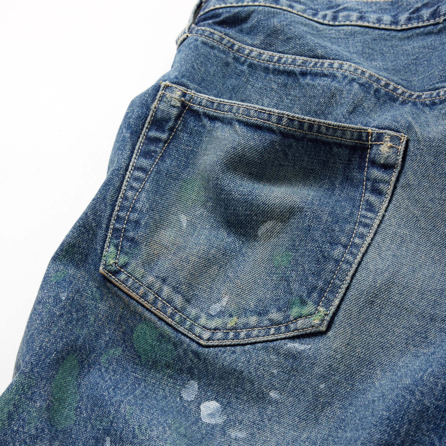 RECYCLED WASTE SUVIN COTTON YARN 14oz. DENIM 5POCKET STRAIGHT PANTS VINTAGE WASHED 42504