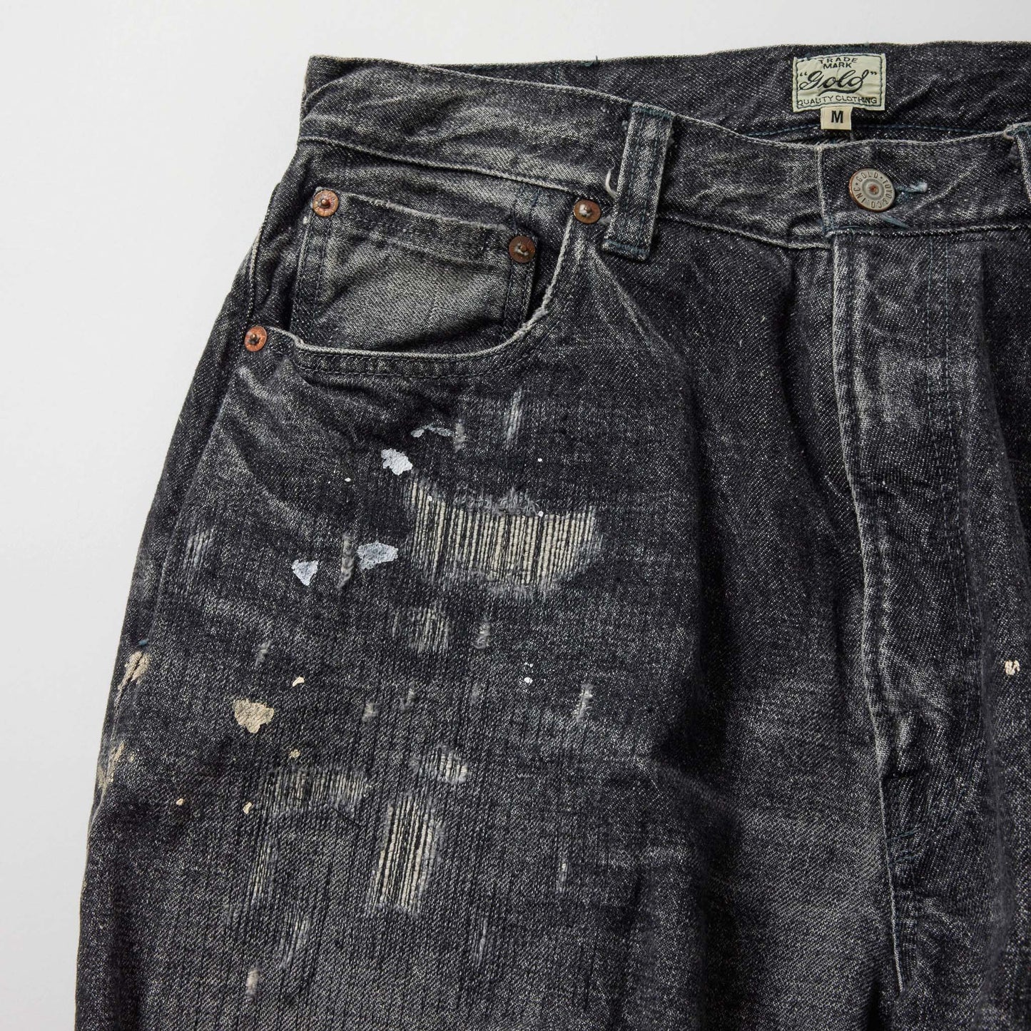 RECYCLED WASTE SUVIN COTTON YARN 14oz.DENIM 5POCKET WIDE PANTS VINTAGE WASHED 42579