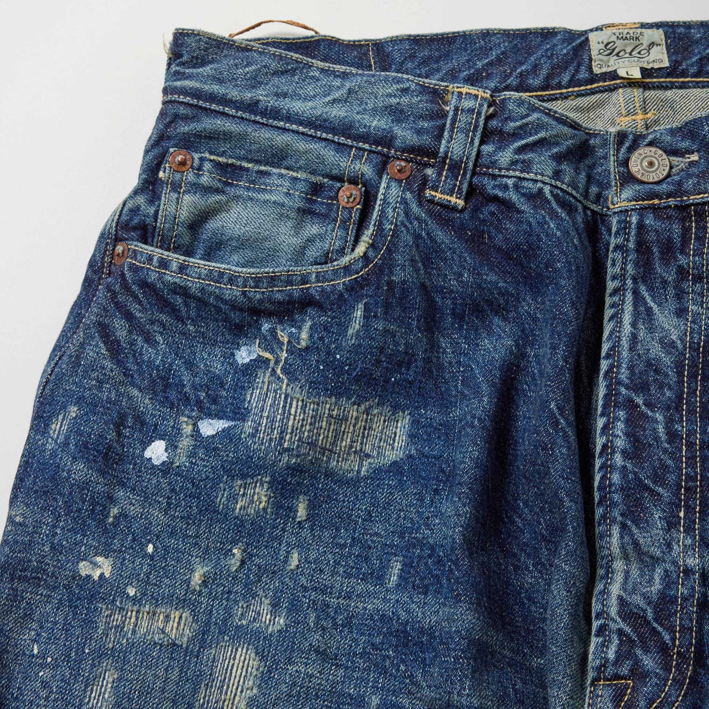 RECYCLED WASTE SUVIN COTTON YARN 14oz.DENIM 5POCKET WIDE PANTS VINTAGE WASHED 42579