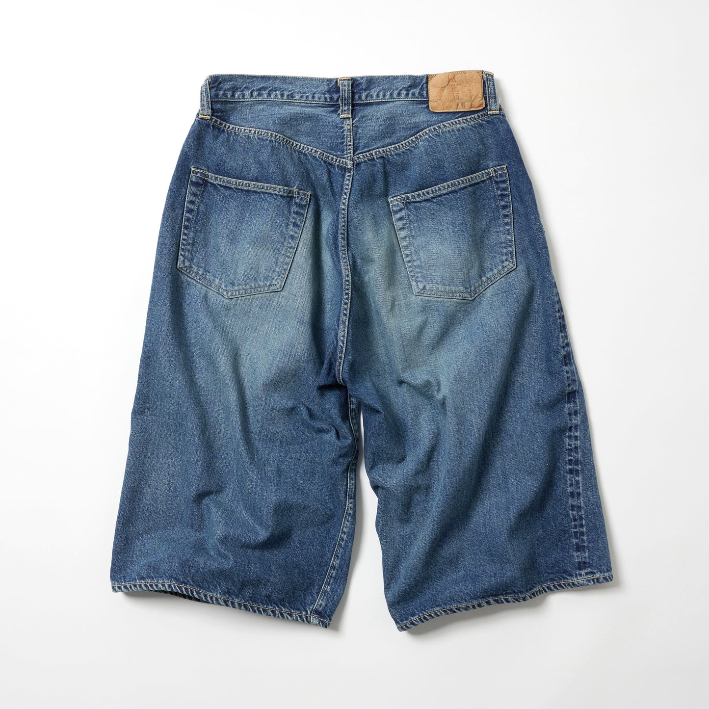 RECYCLED WASTE SUVIN COTTON YARN 11.5oz. DENIM 5POCKET WIDE SHORTS VINTAGE WASHED 52633